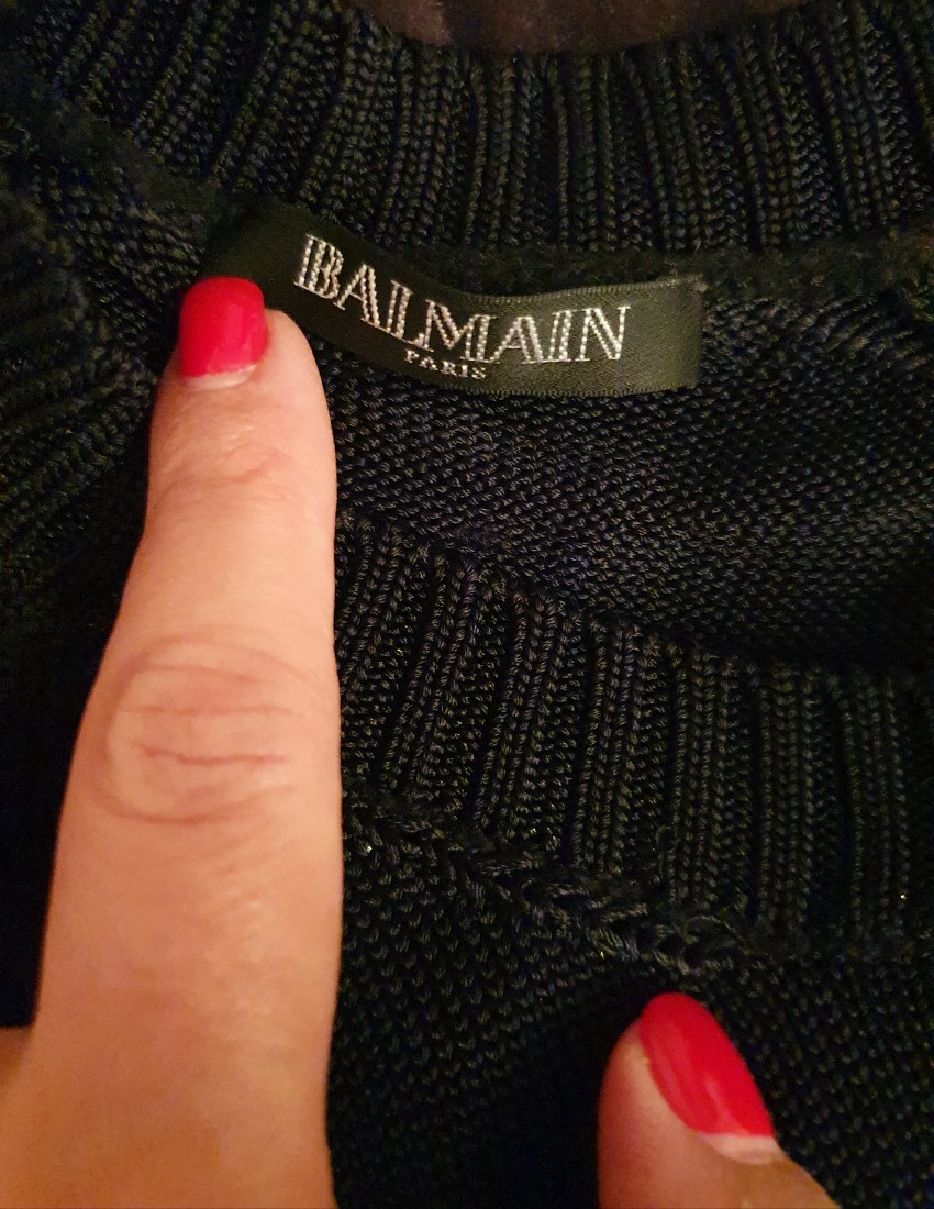 Preowned Balmain black Knit Button Embellished Jumper Size S viscose