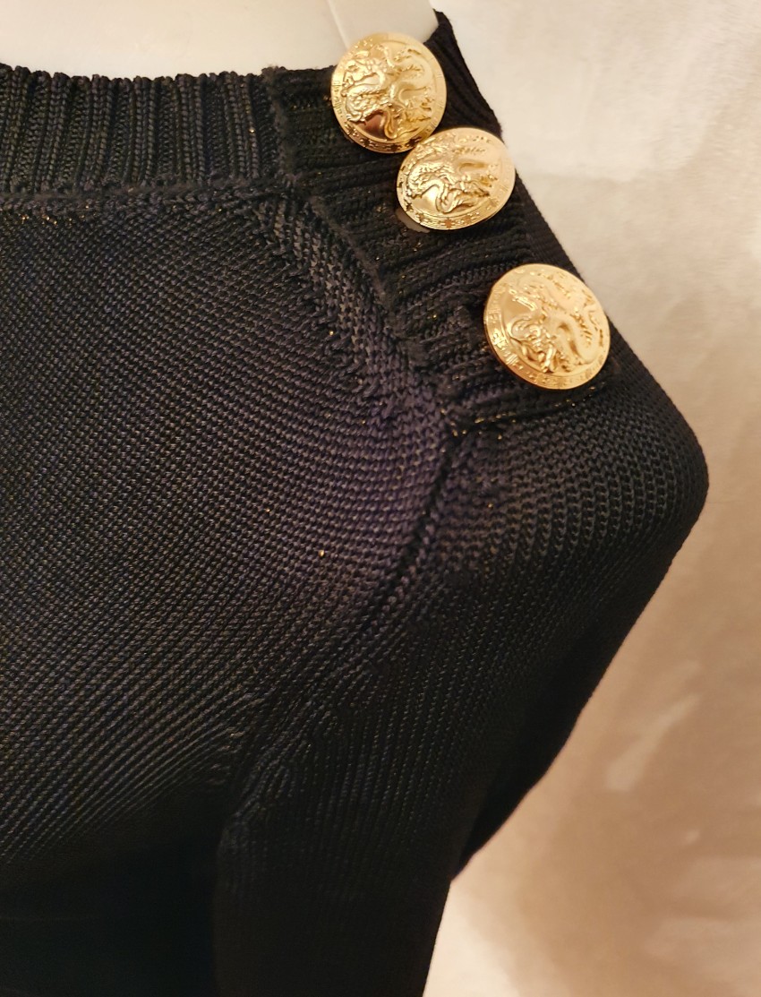 Preowned Balmain black Knit Button Embellished Jumper Size S viscose