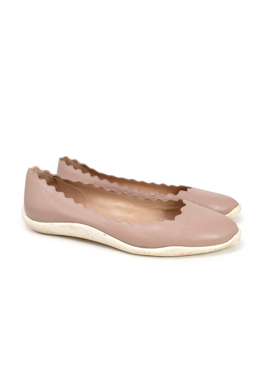 Preowned Chloe Blush Pink Scalloped Trim Flats Size 40 blush pink white leather