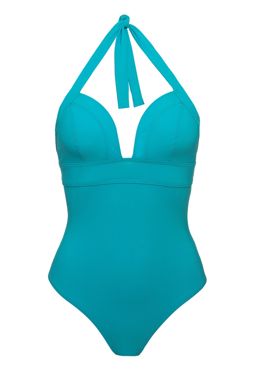 Carizzi Turquoise One-Piece Halterneck Swimsuit Size S Blue lycra