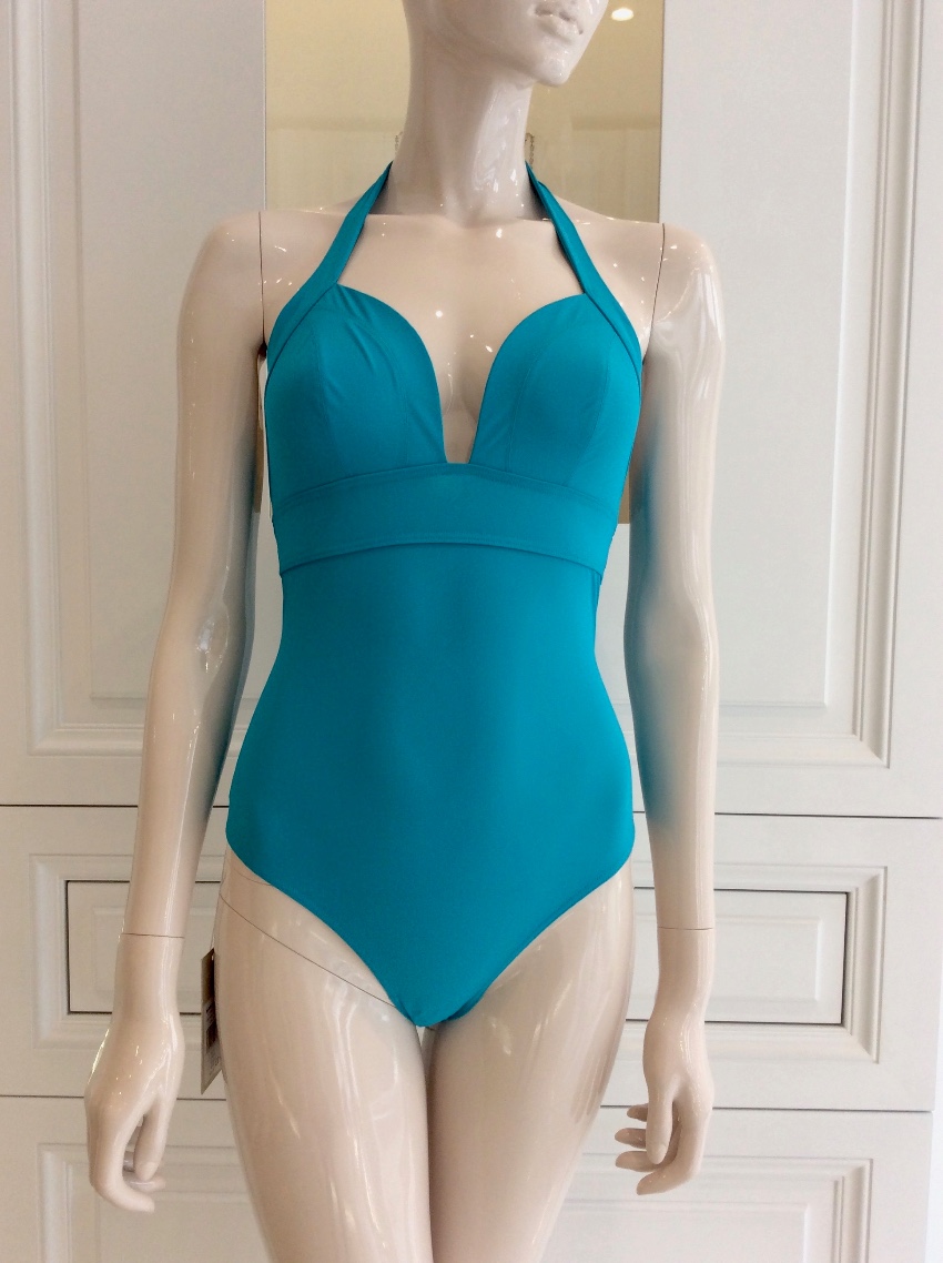 Carizzi Turquoise One-Piece Halterneck Swimsuit Size S Blue lycra