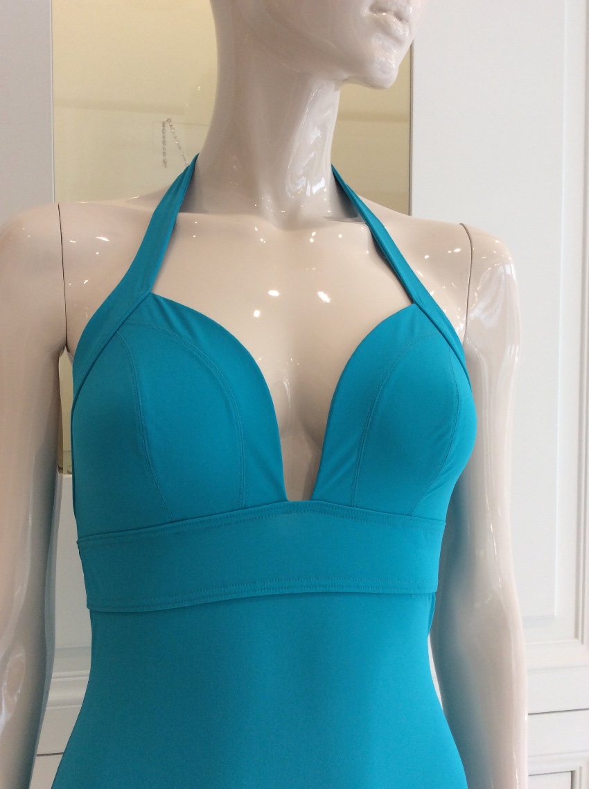 Carizzi Turquoise One-Piece Halterneck Swimsuit Size S Blue lycra