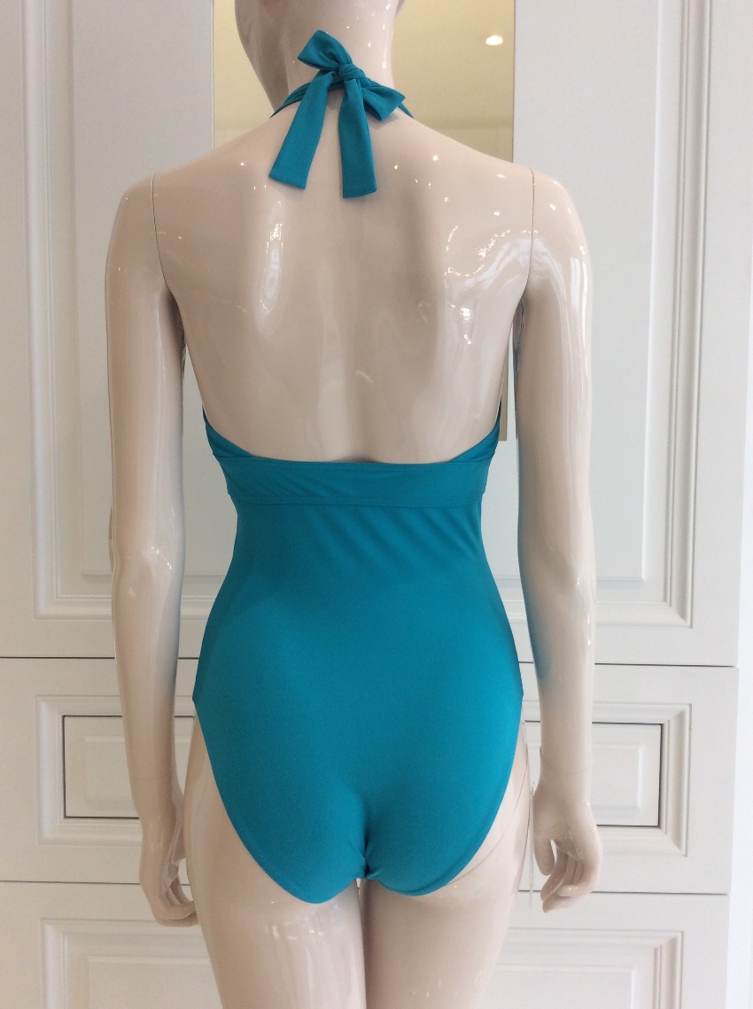 Carizzi Turquoise One-Piece Halterneck Swimsuit Size S Blue lycra