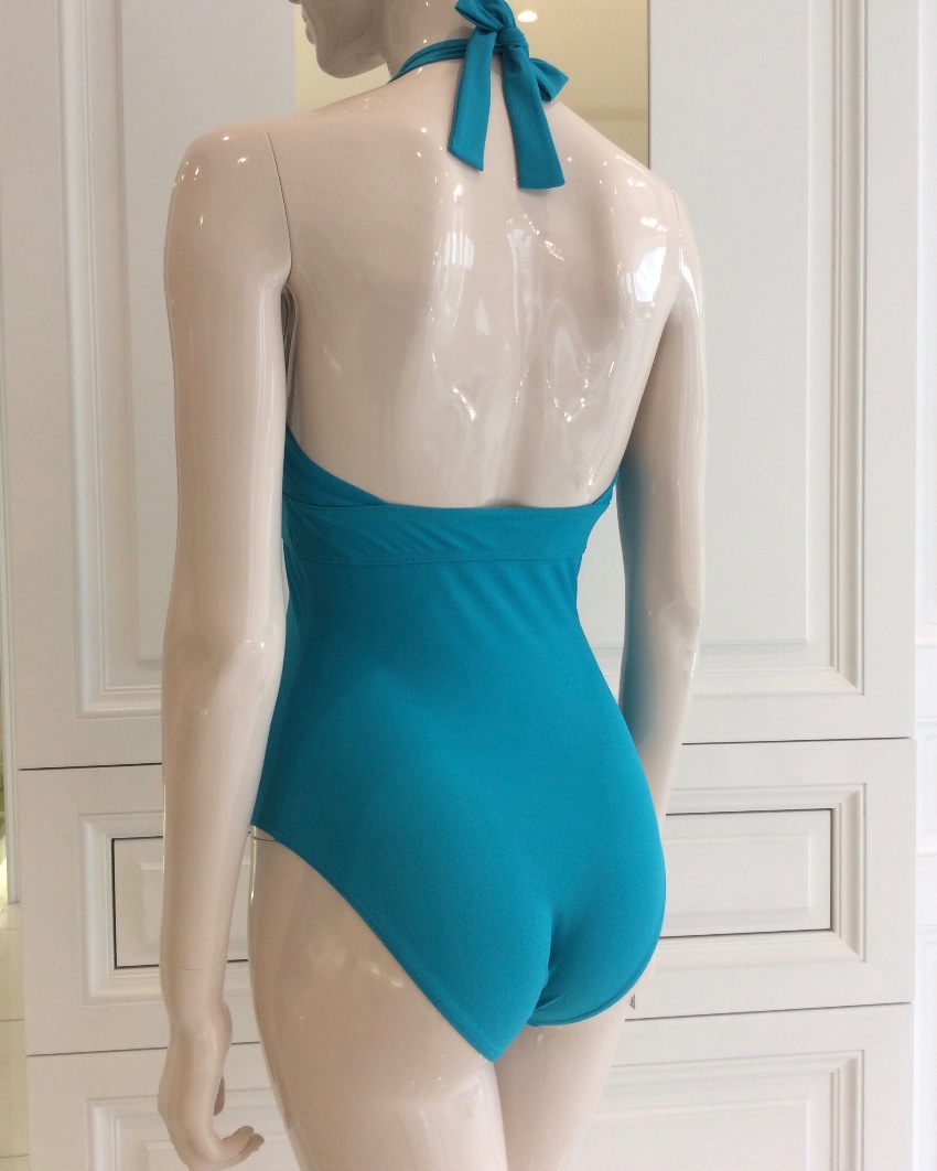 Carizzi Turquoise One-Piece Halterneck Swimsuit Size S Blue lycra