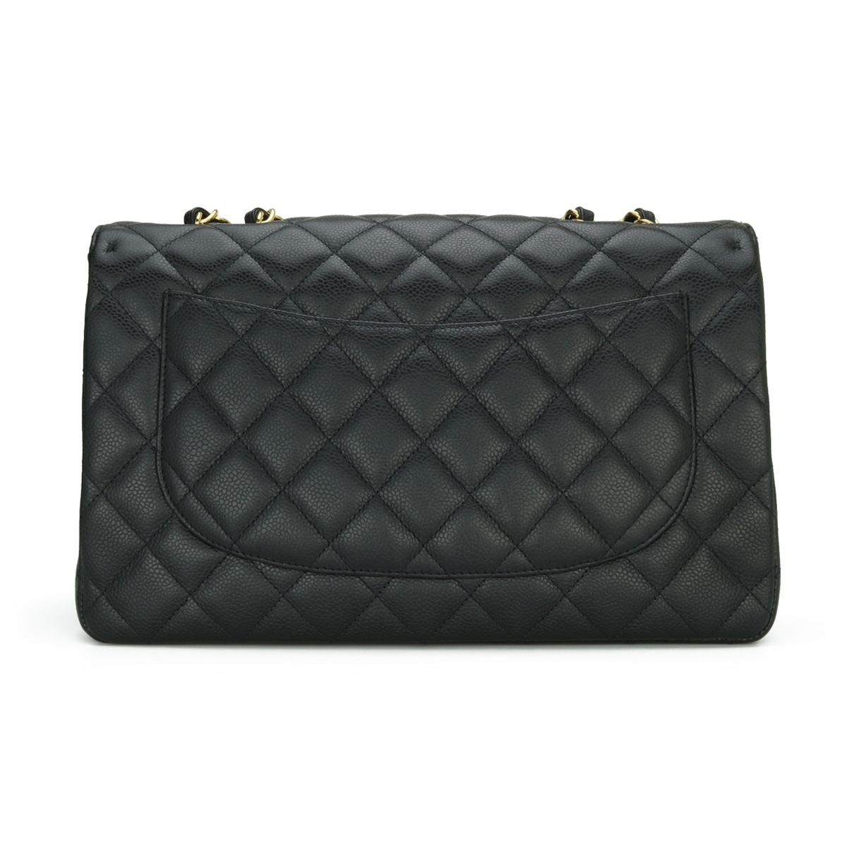 Preowned Chanel Black Caviar Leather Jumbo Flap Bag grained calfskin-caviar