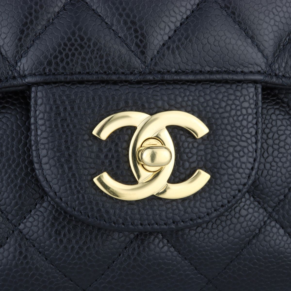 Preowned Chanel Black Caviar Leather Jumbo Flap Bag grained calfskin-caviar