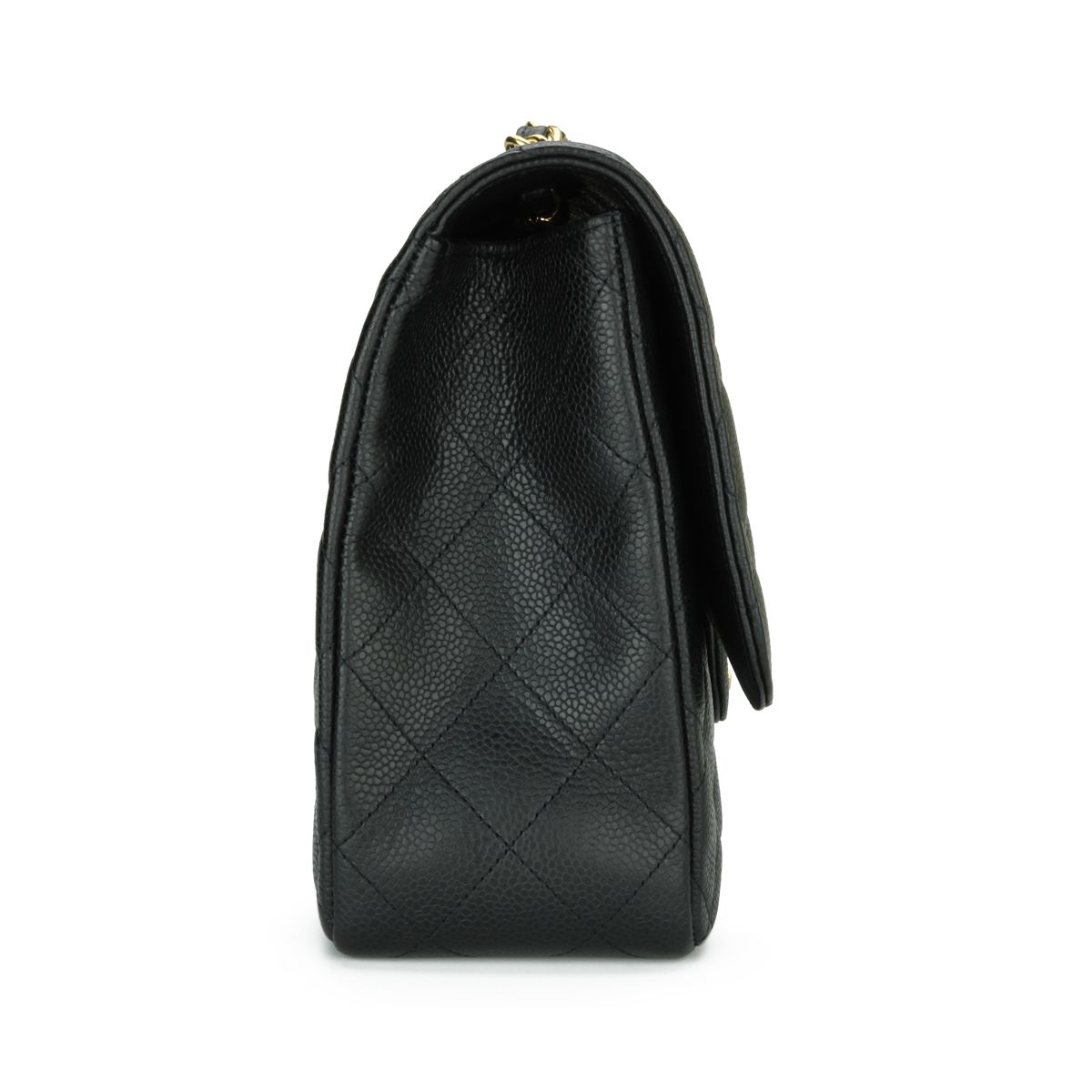 Preowned Chanel Black Caviar Leather Jumbo Flap Bag grained calfskin-caviar