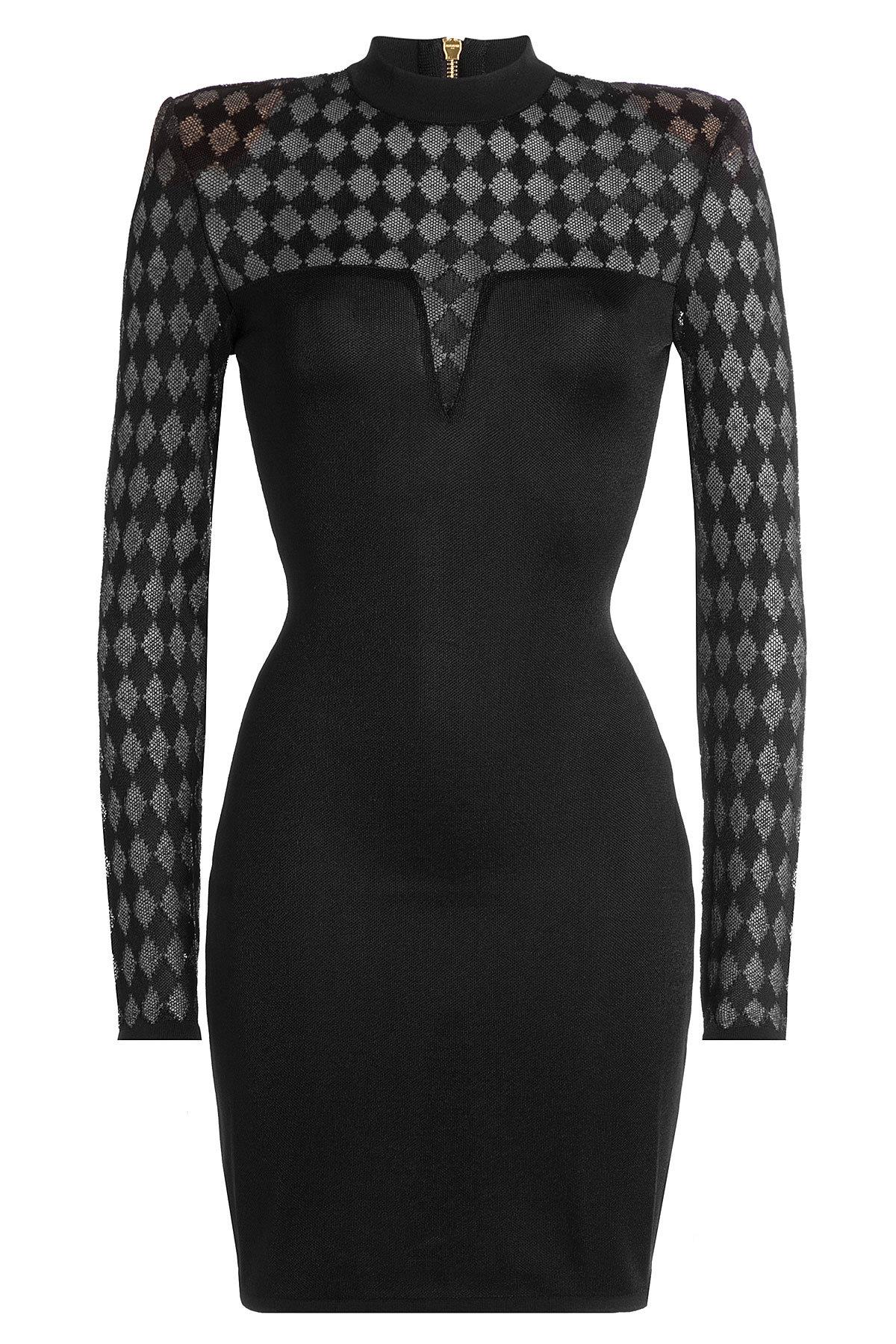 Preowned Balmain Harlequin-Print Illusion Mini Dress Size S Black viscose