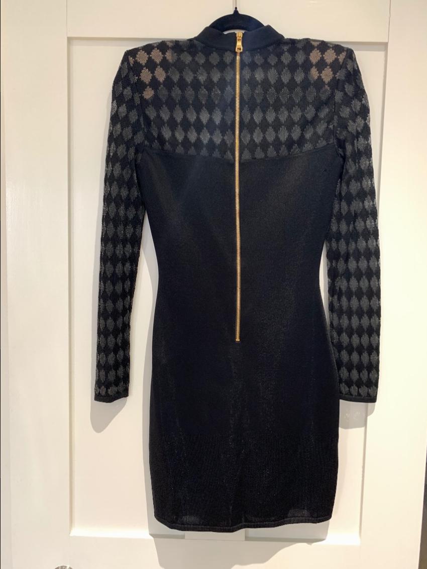 Preowned Balmain Harlequin-Print Illusion Mini Dress Size S Black viscose