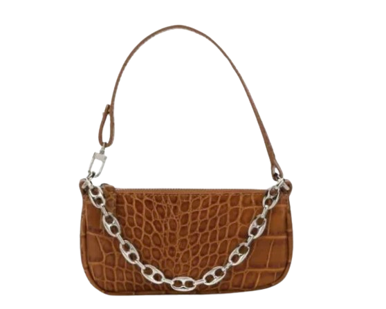 Preowned ByFar Croc Embossed Mini Rachel Bag brown leather