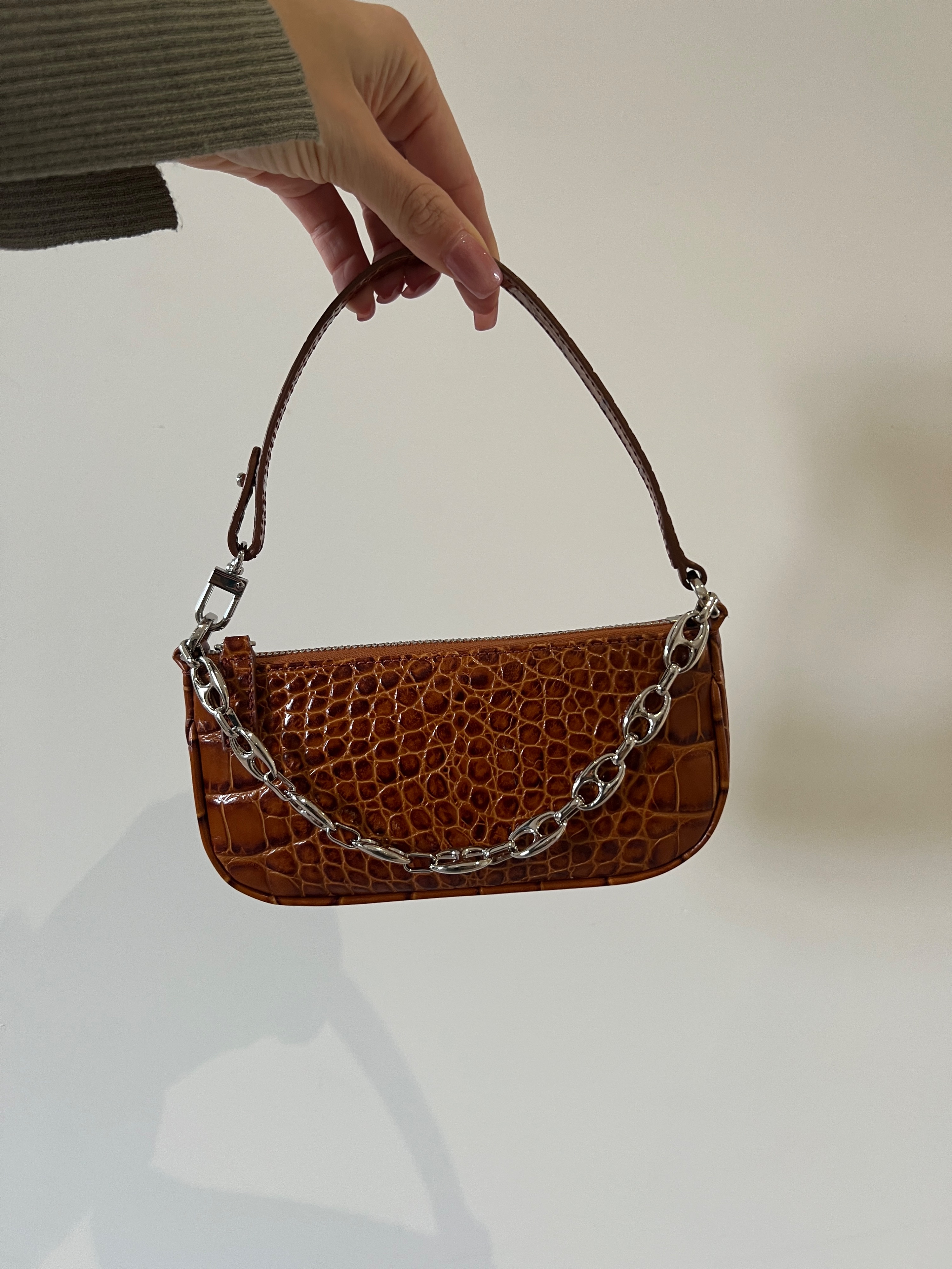 Preowned ByFar Croc Embossed Mini Rachel Bag brown leather