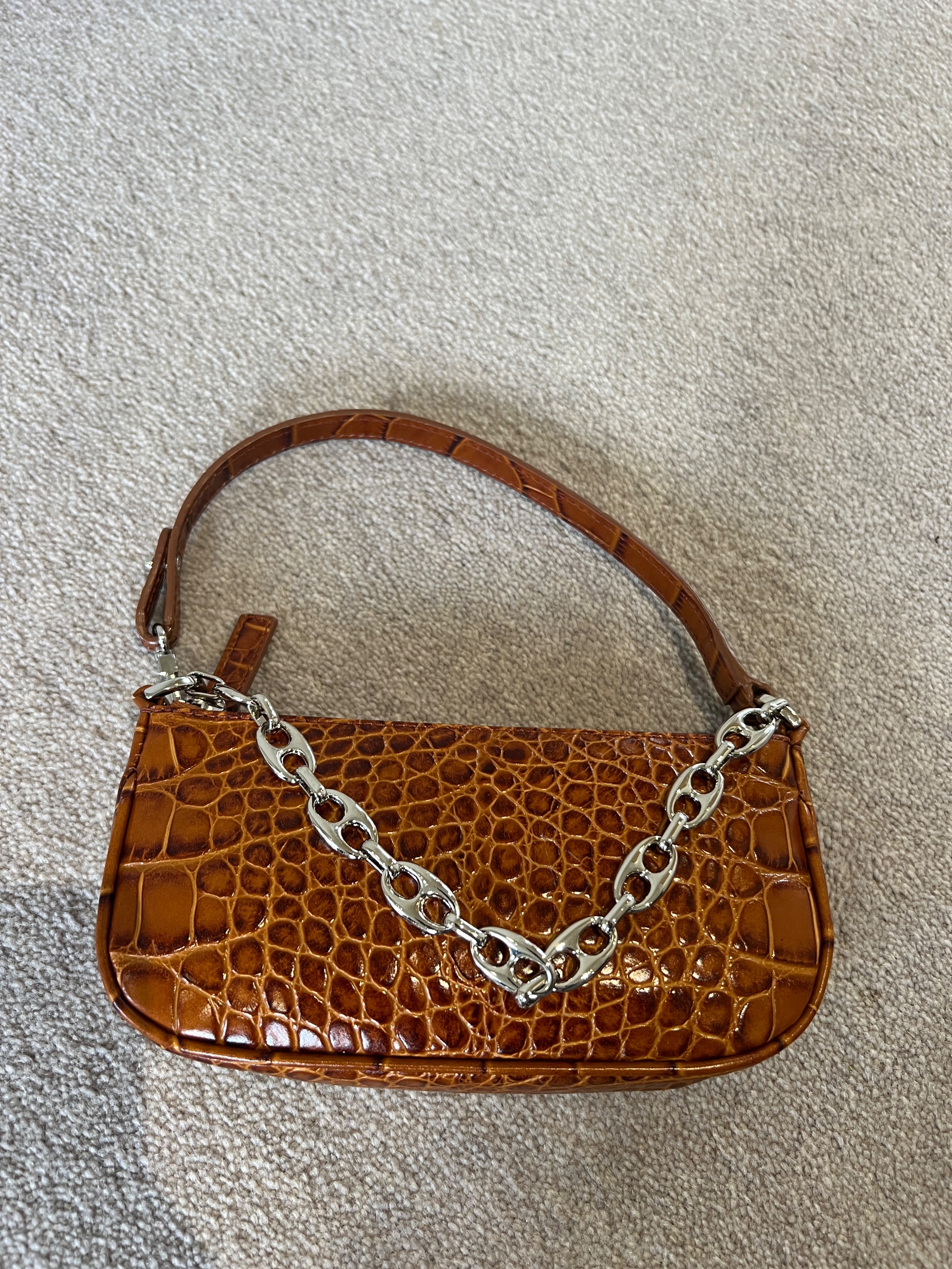 Preowned ByFar Croc Embossed Mini Rachel Bag brown leather