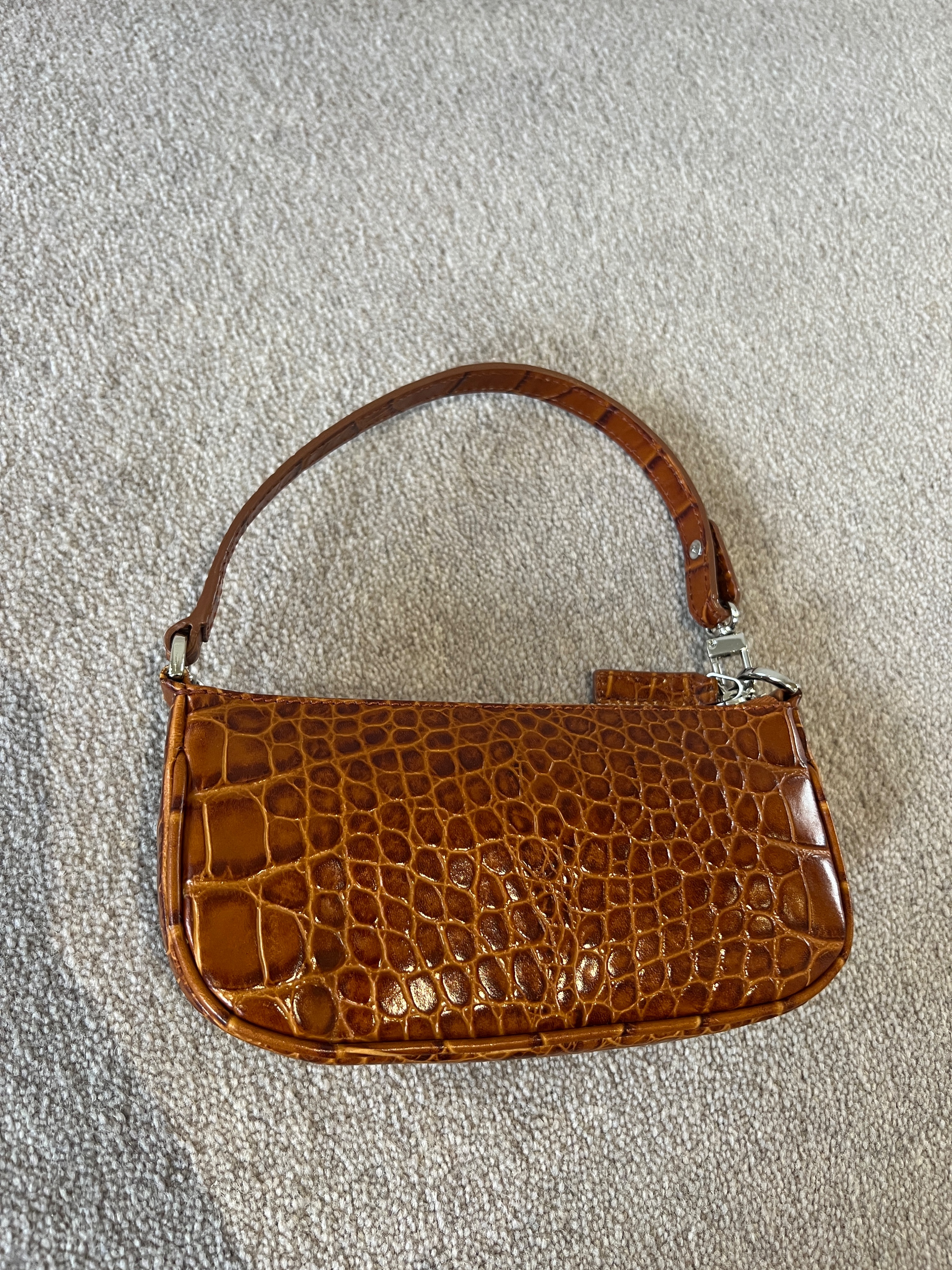 Preowned ByFar Croc Embossed Mini Rachel Bag brown leather