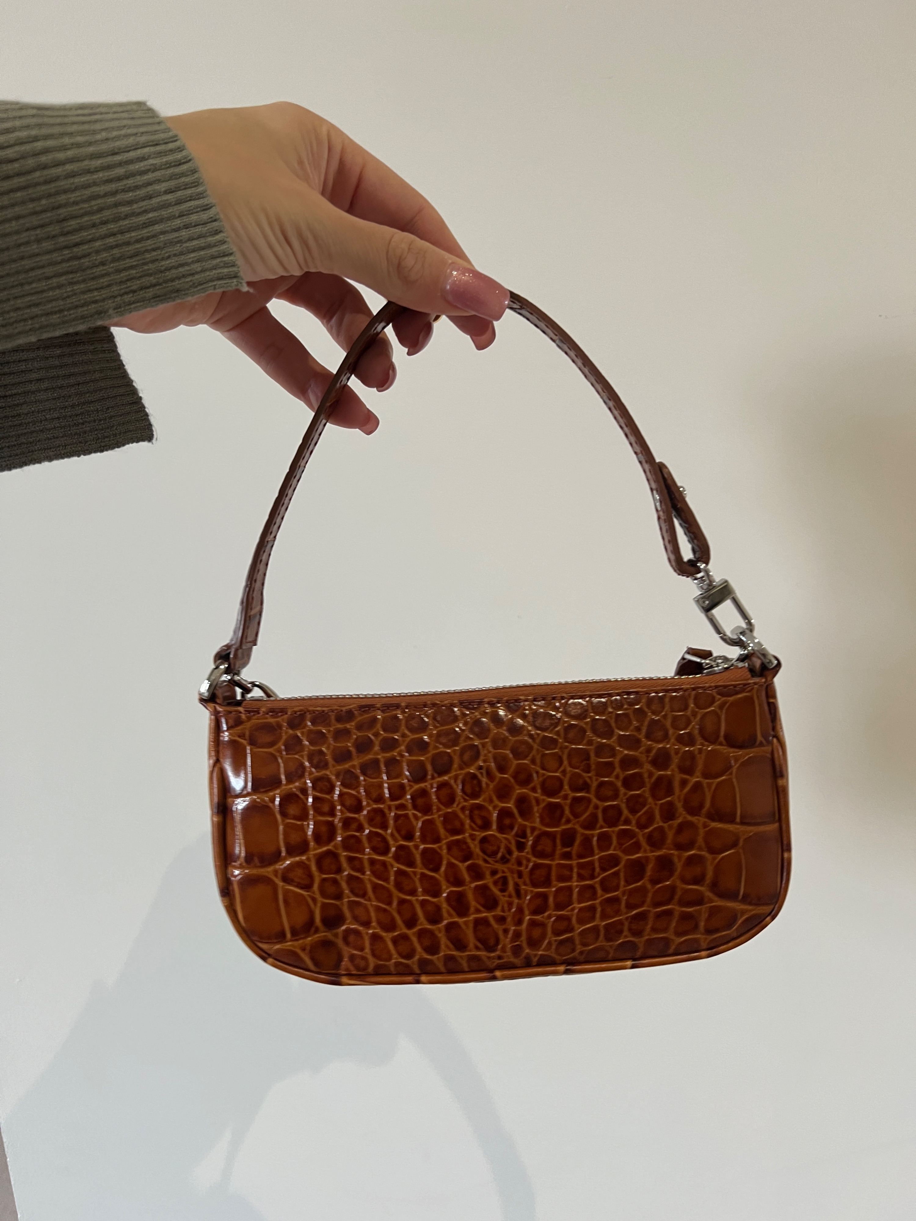 Preowned ByFar Croc Embossed Mini Rachel Bag brown leather