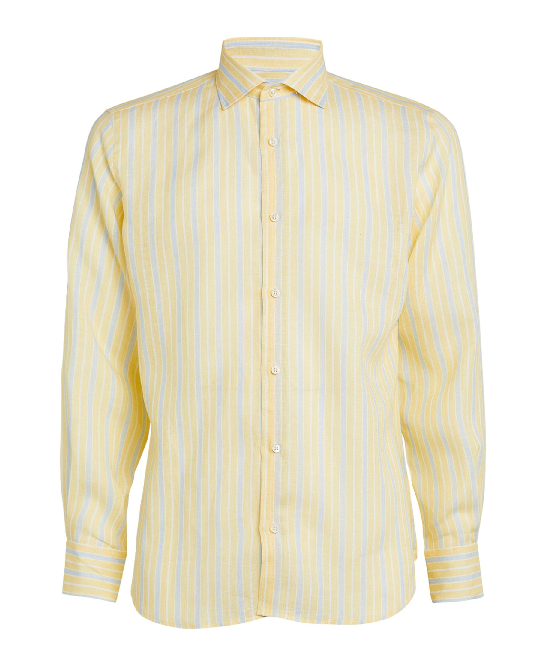 Men's Fedeli Linen Yellow Striped Shirt Size 165