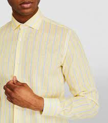 Men's Fedeli Linen Yellow Striped Shirt Size 165