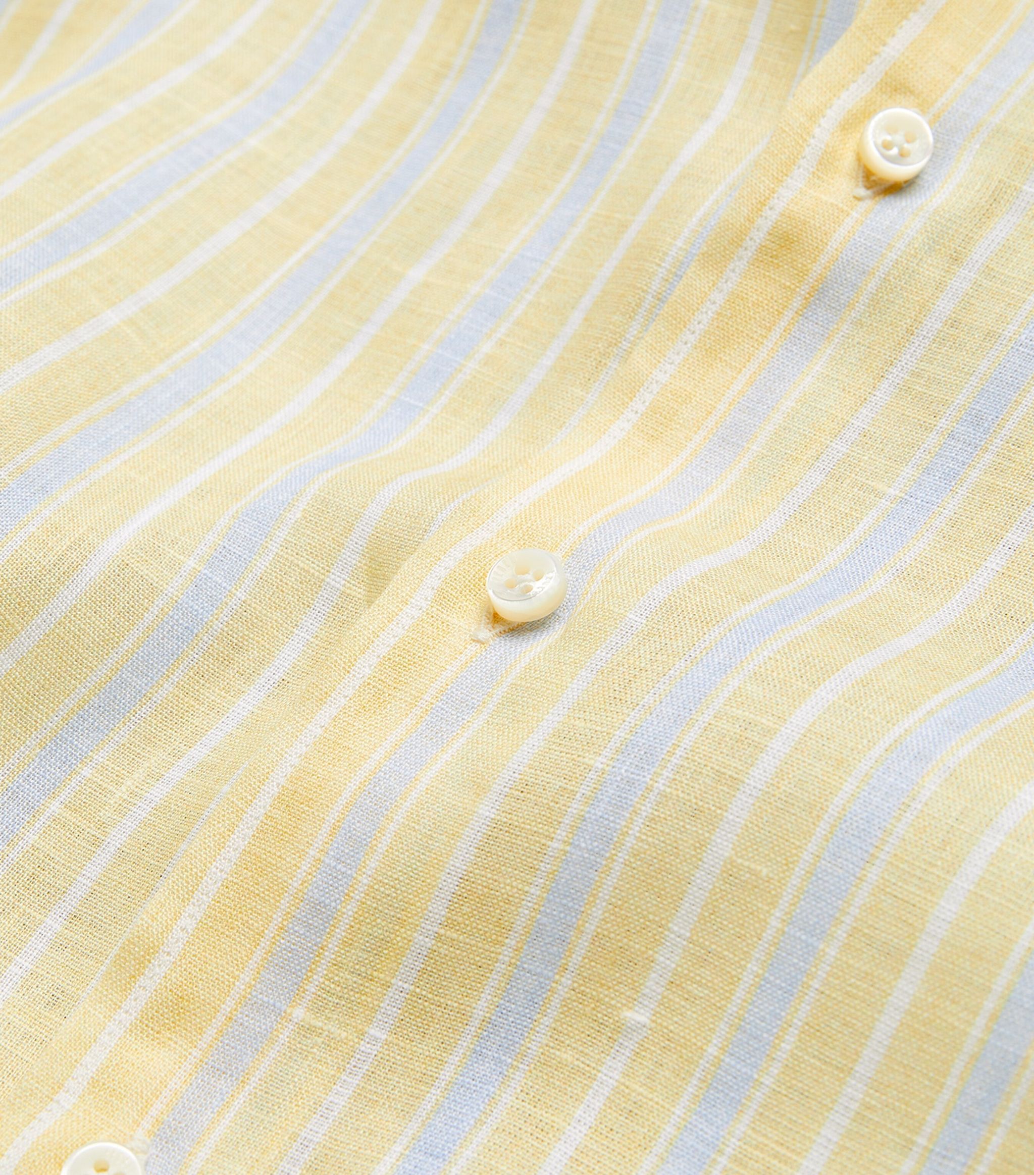 Men's Fedeli Linen Yellow Striped Shirt Size 165