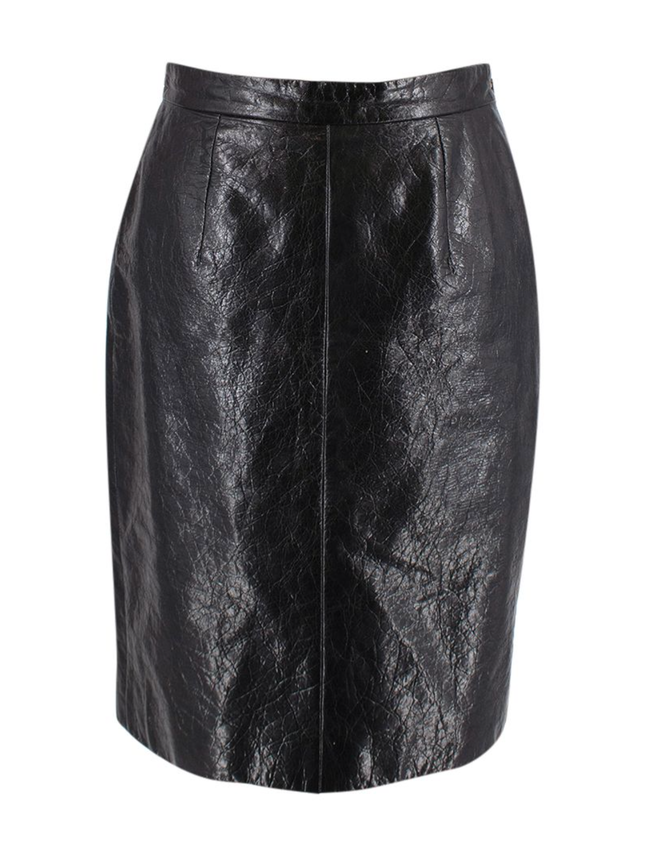 Preowned Miu Miu Black Crackled Leather Pencil Skirt Size XS