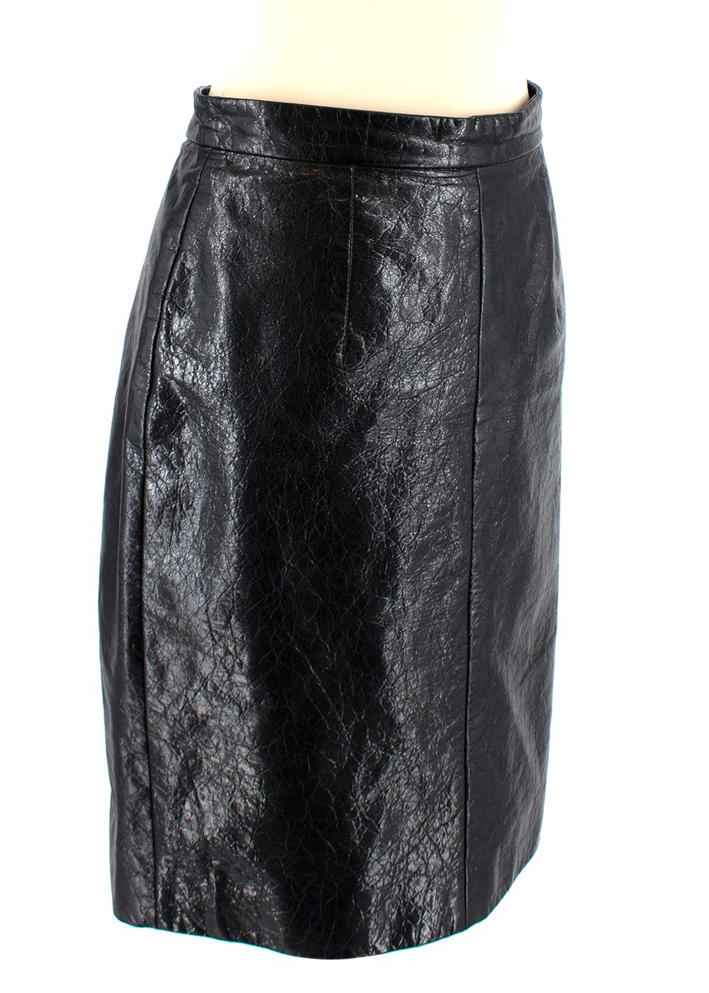 Preowned Miu Miu Black Crackled Leather Pencil Skirt Size XS