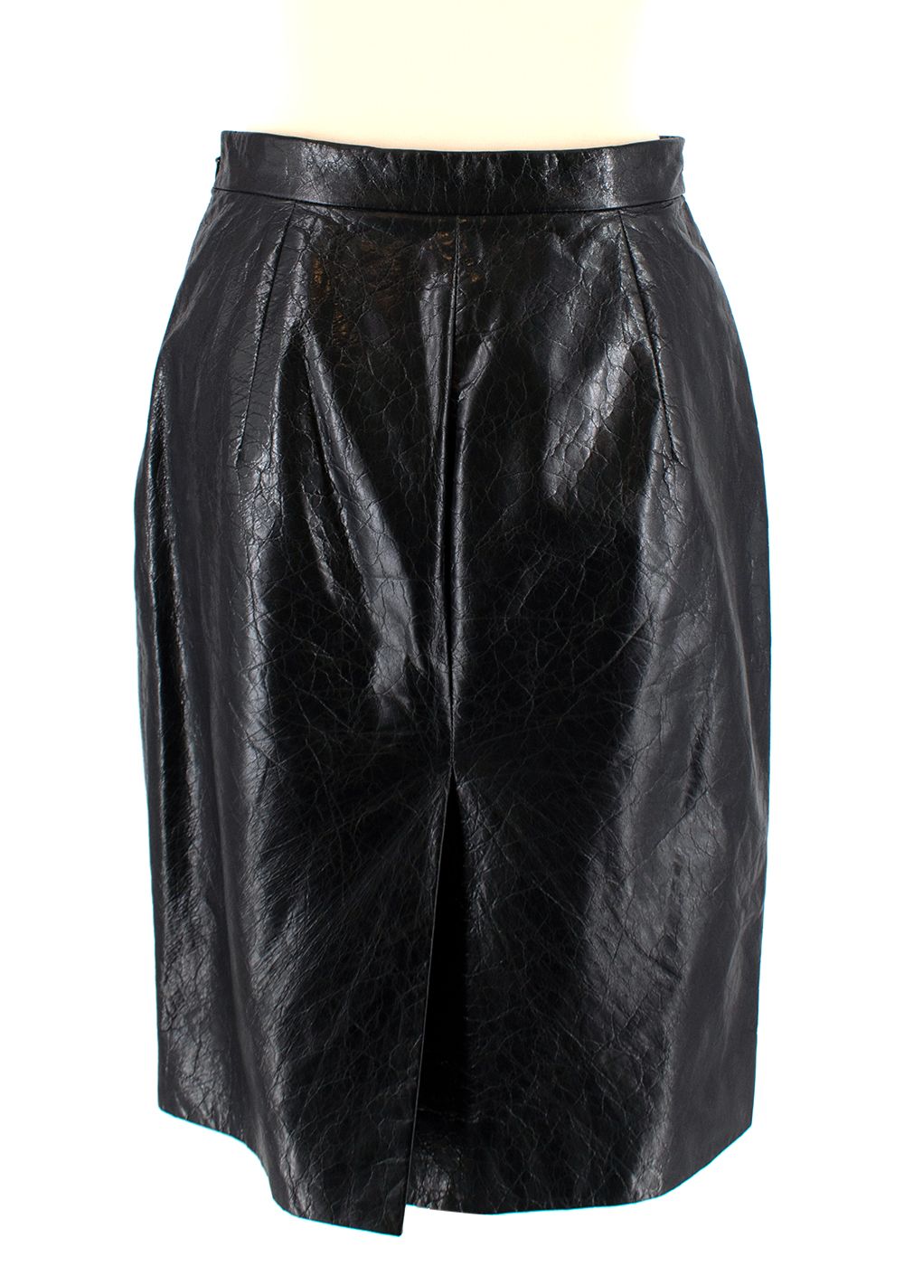 Preowned Miu Miu Black Crackled Leather Pencil Skirt Size XS