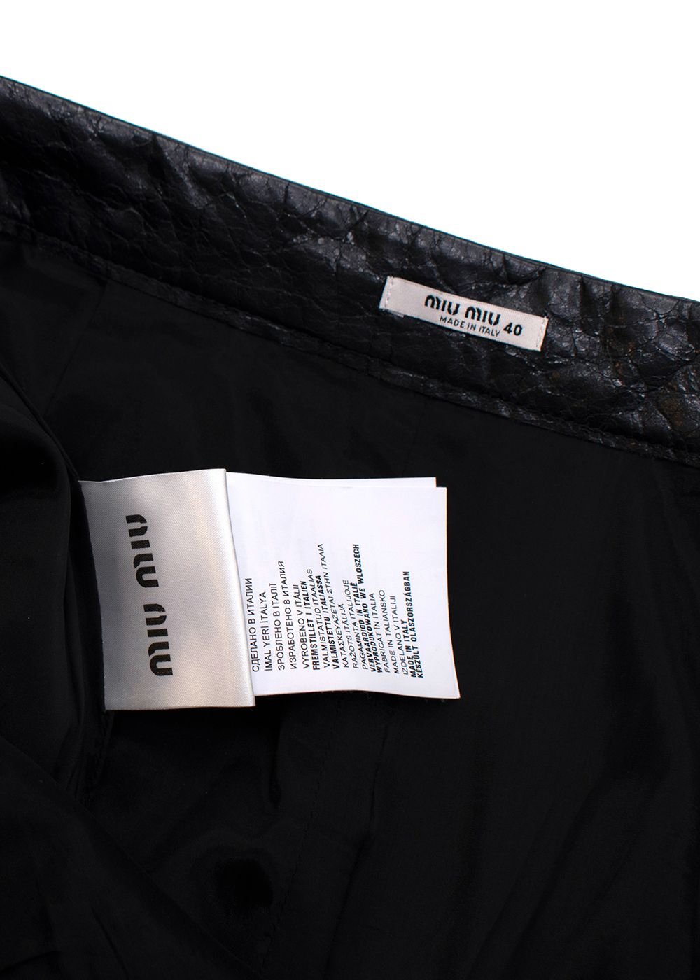 Preowned Miu Miu Black Crackled Leather Pencil Skirt Size XS