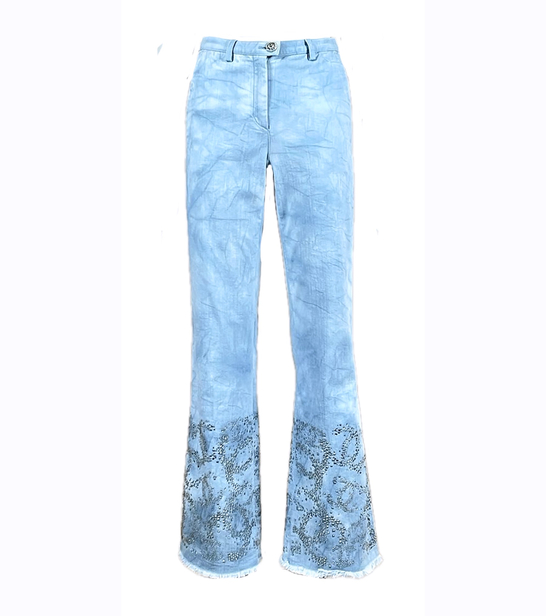 Chanel Blue Embellished Flared Jeans Size S denim