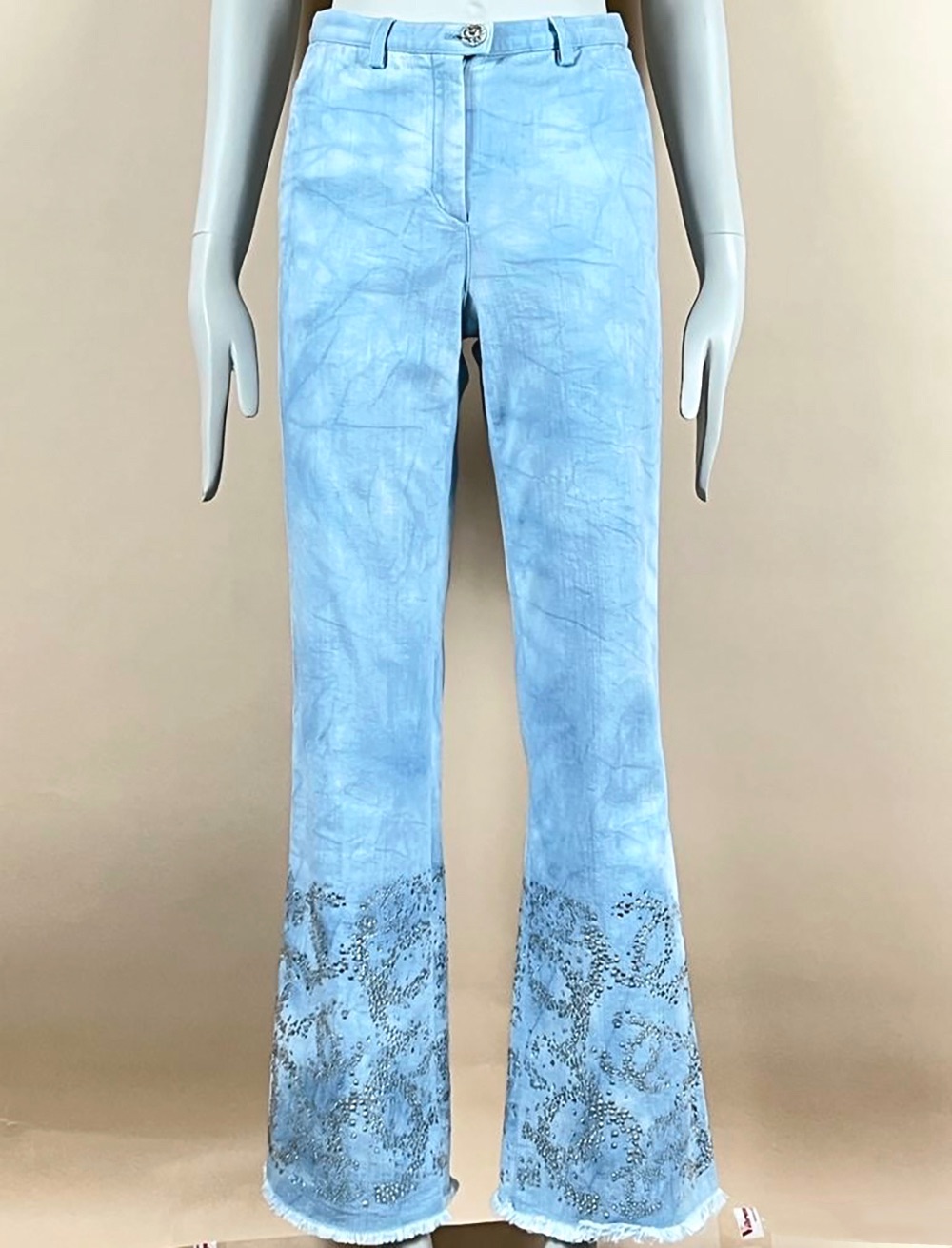 Chanel Blue Embellished Flared Jeans Size S denim