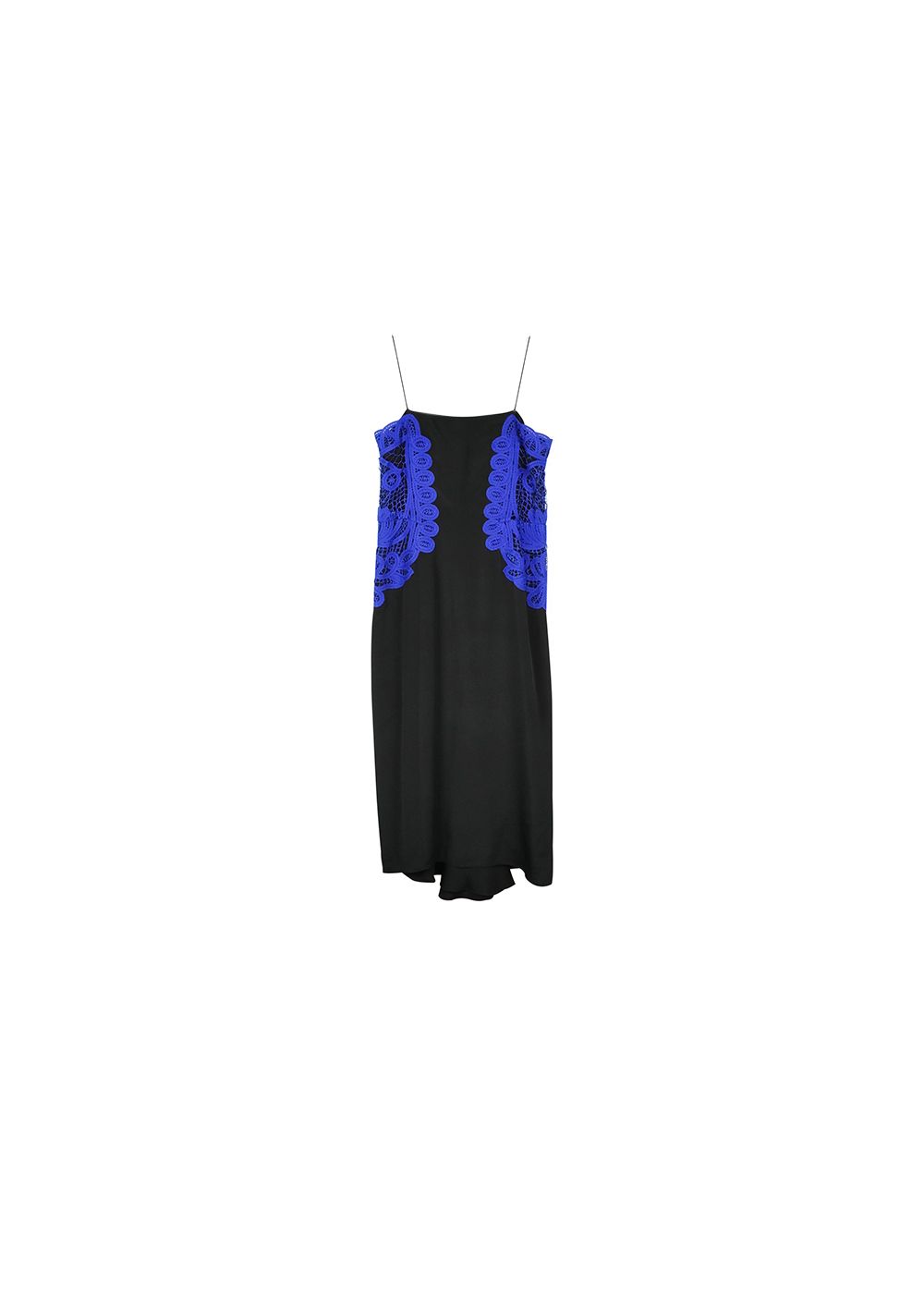 Victoria Beckham Black crepe  blue lace slip dress Size M