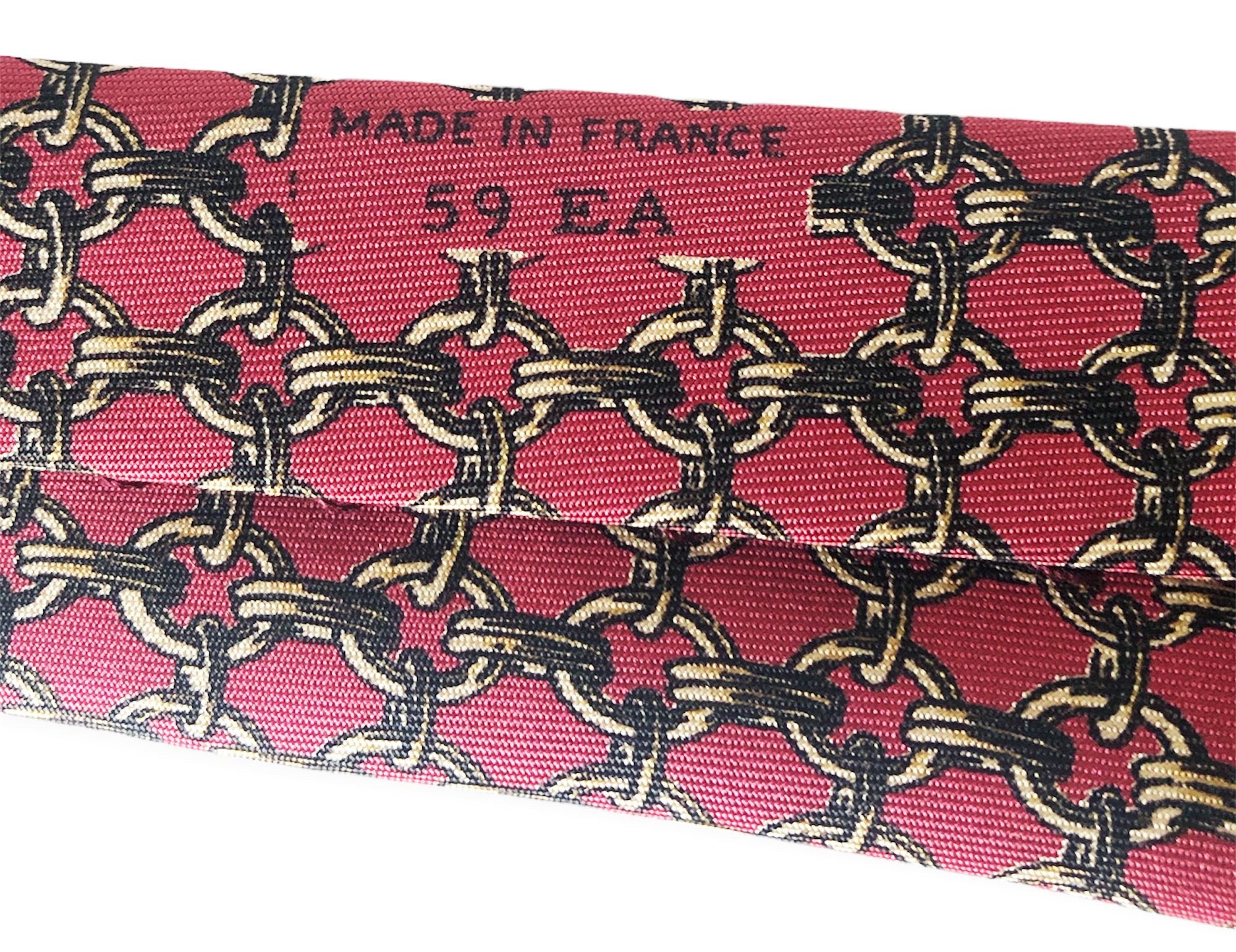 Men's Hermes Vintage Chain Print Silk Tie burgundy