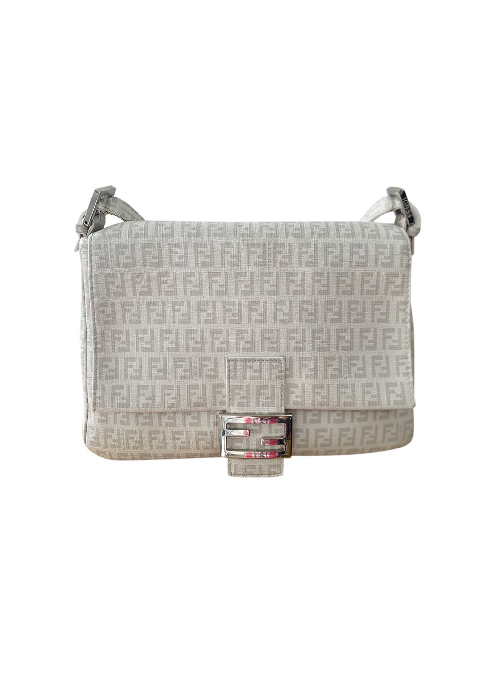 Preowned Fendi Zucchino Mama Baguette white canvas