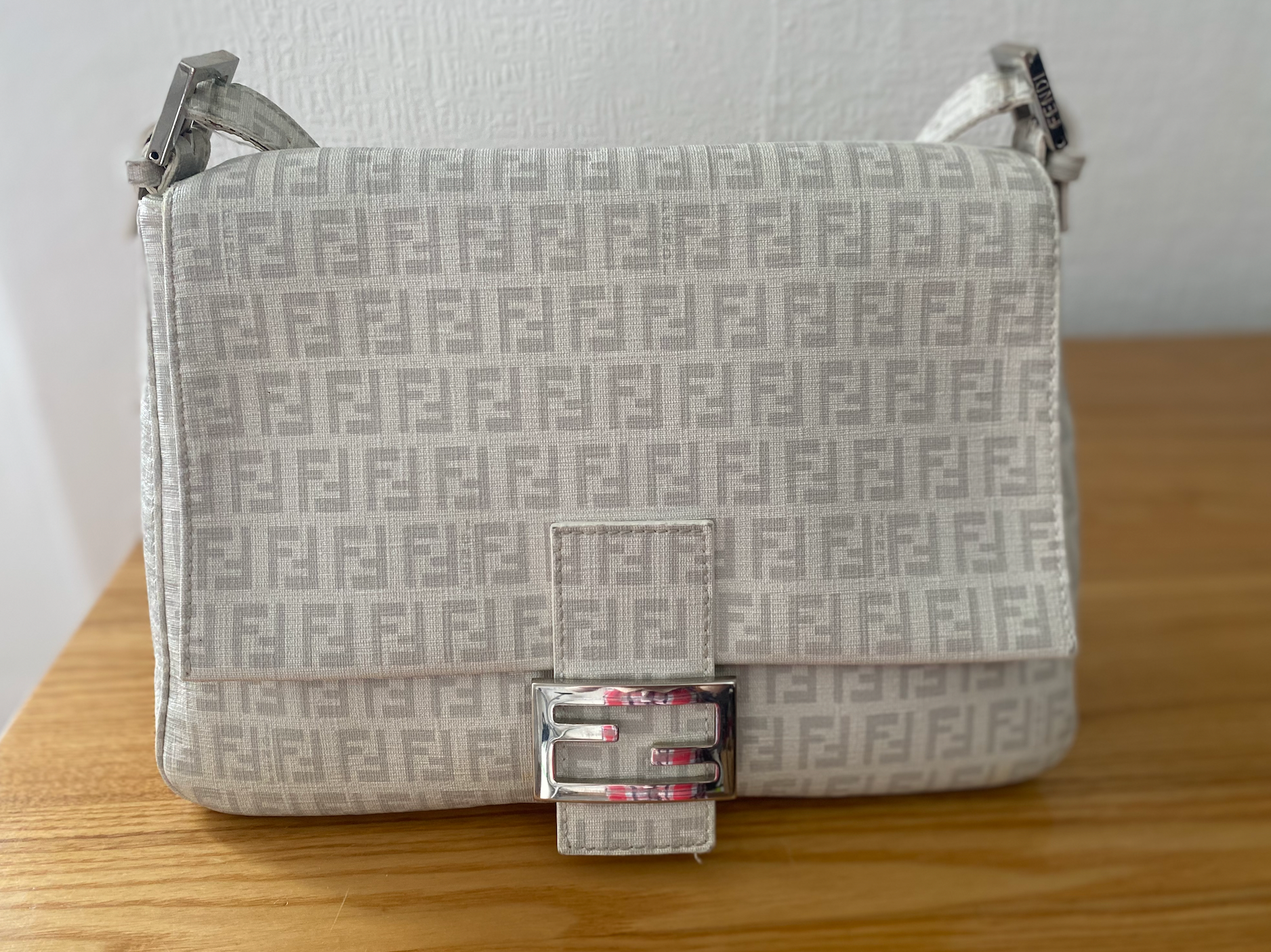 Preowned Fendi Zucchino Mama Baguette white canvas