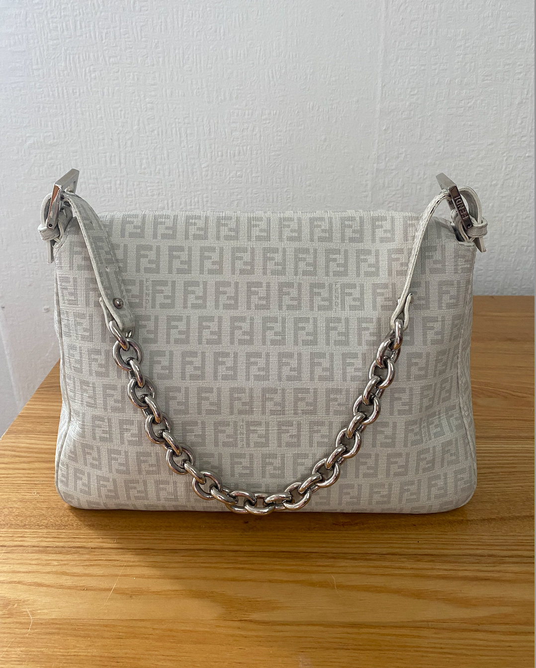 Preowned Fendi Zucchino Mama Baguette white canvas