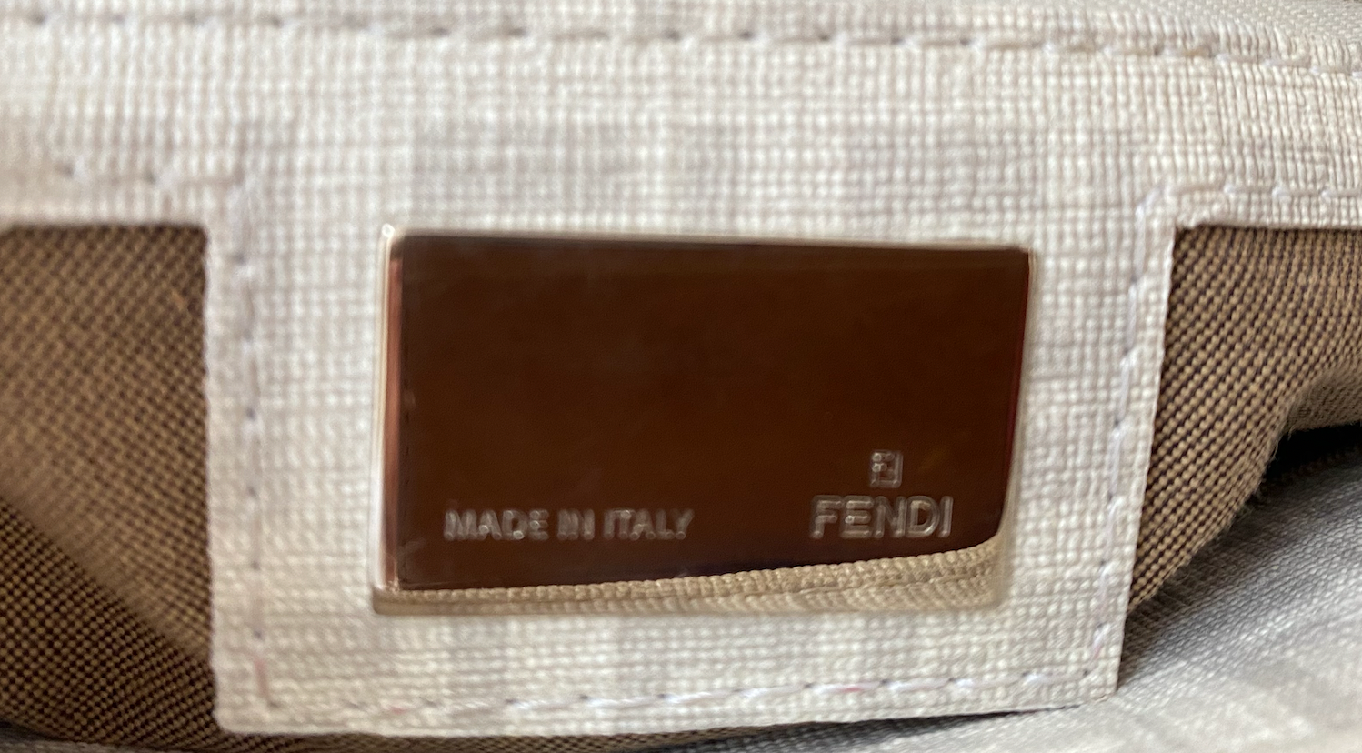 Preowned Fendi Zucchino Mama Baguette white canvas