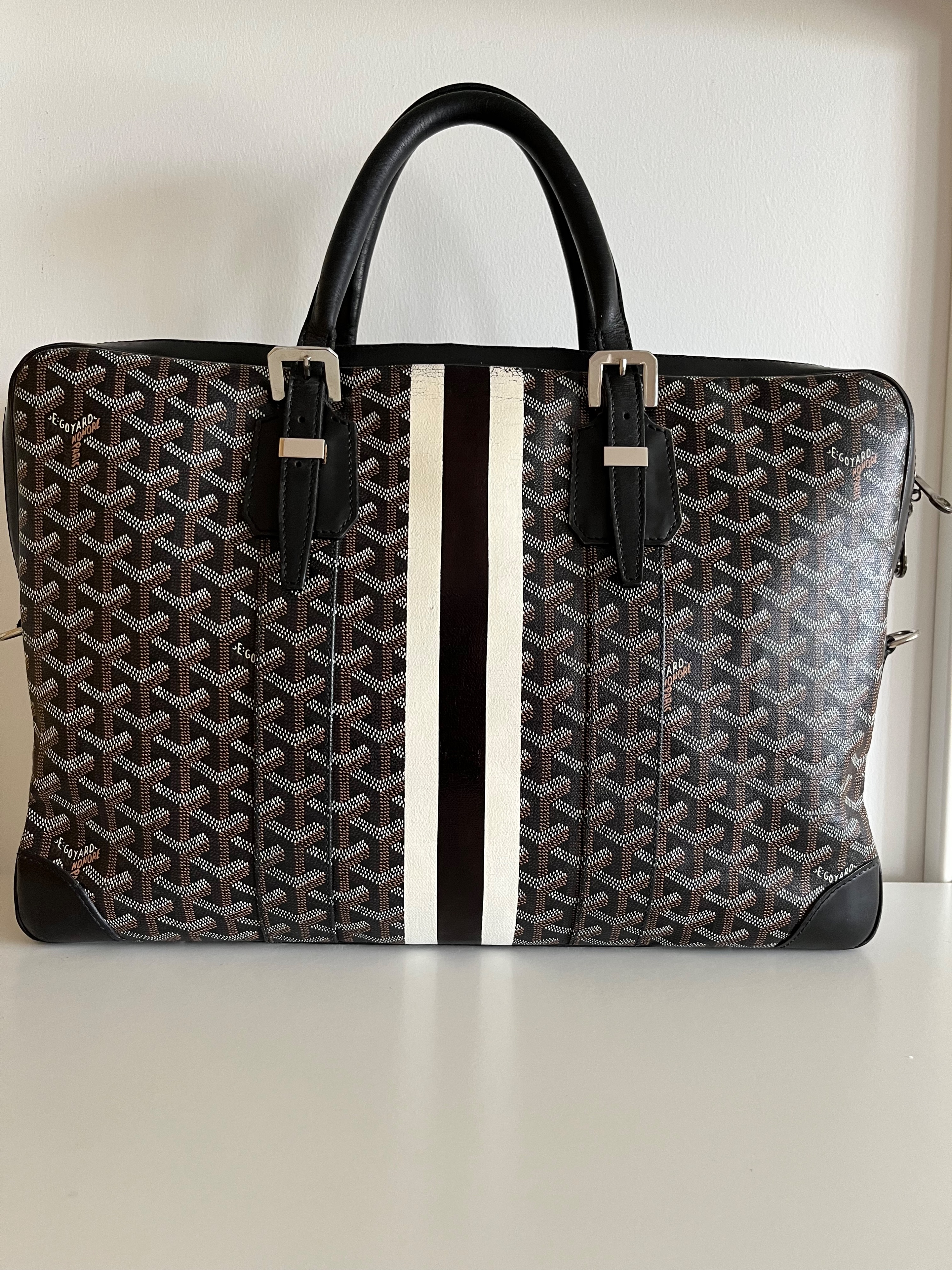 Preowned Goyard Black Goyardine Ambassade Briefcase Size L leather