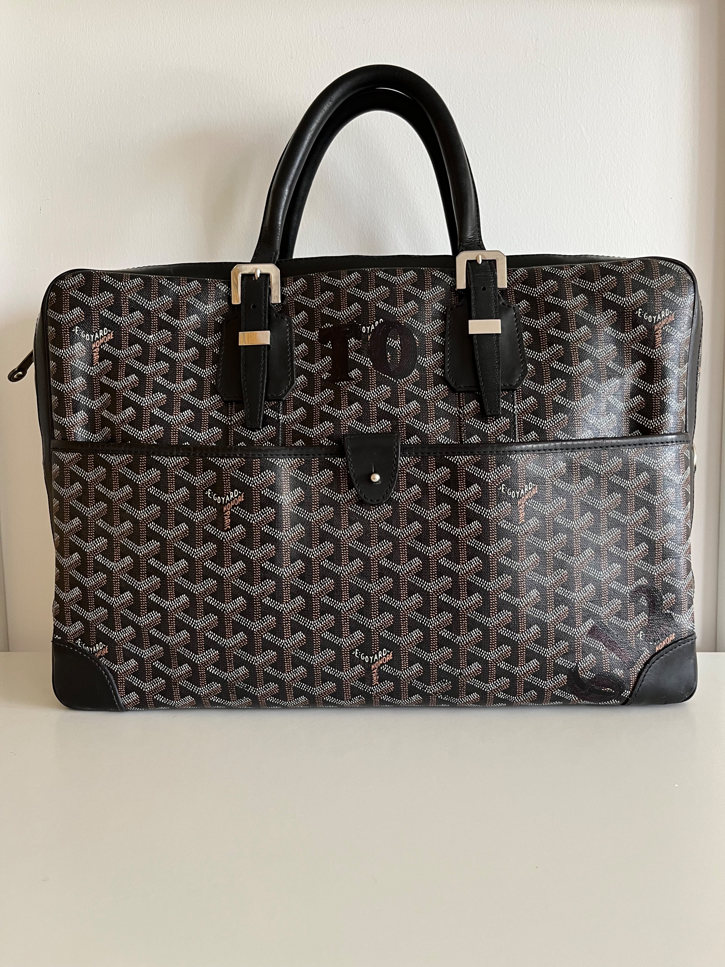 Preowned Goyard Black Goyardine Ambassade Briefcase Size L leather