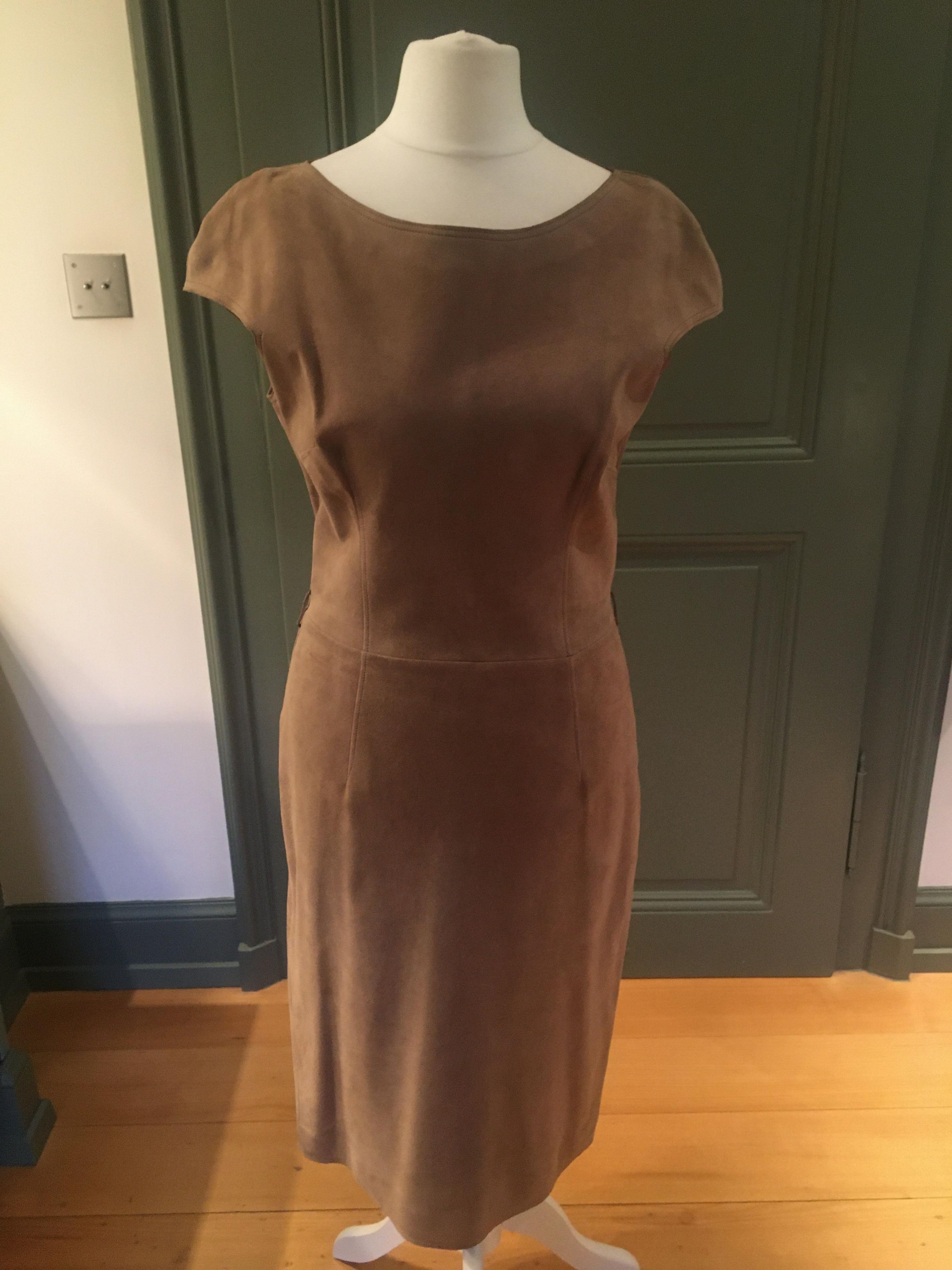 Christian Dior Lambs Suede Fitted Belted Dress Size S Beige/Nude