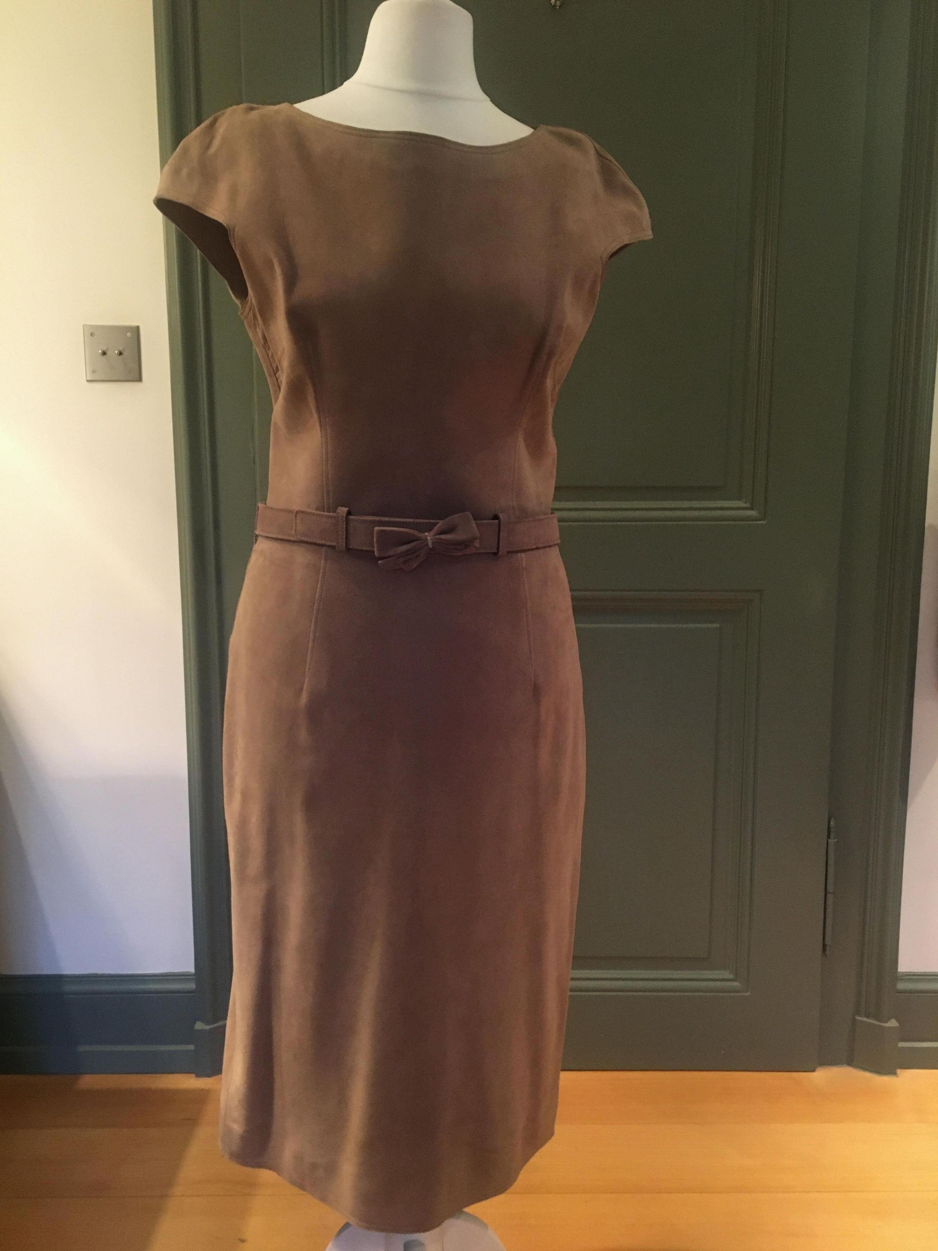 Christian Dior Lambs Suede Fitted Belted Dress Size S Beige/Nude