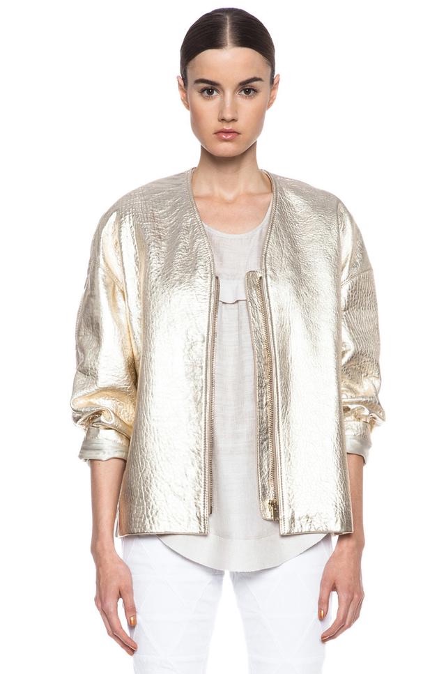 Preowned Isabel Marant Metallic gold leather collarless jacket Size M