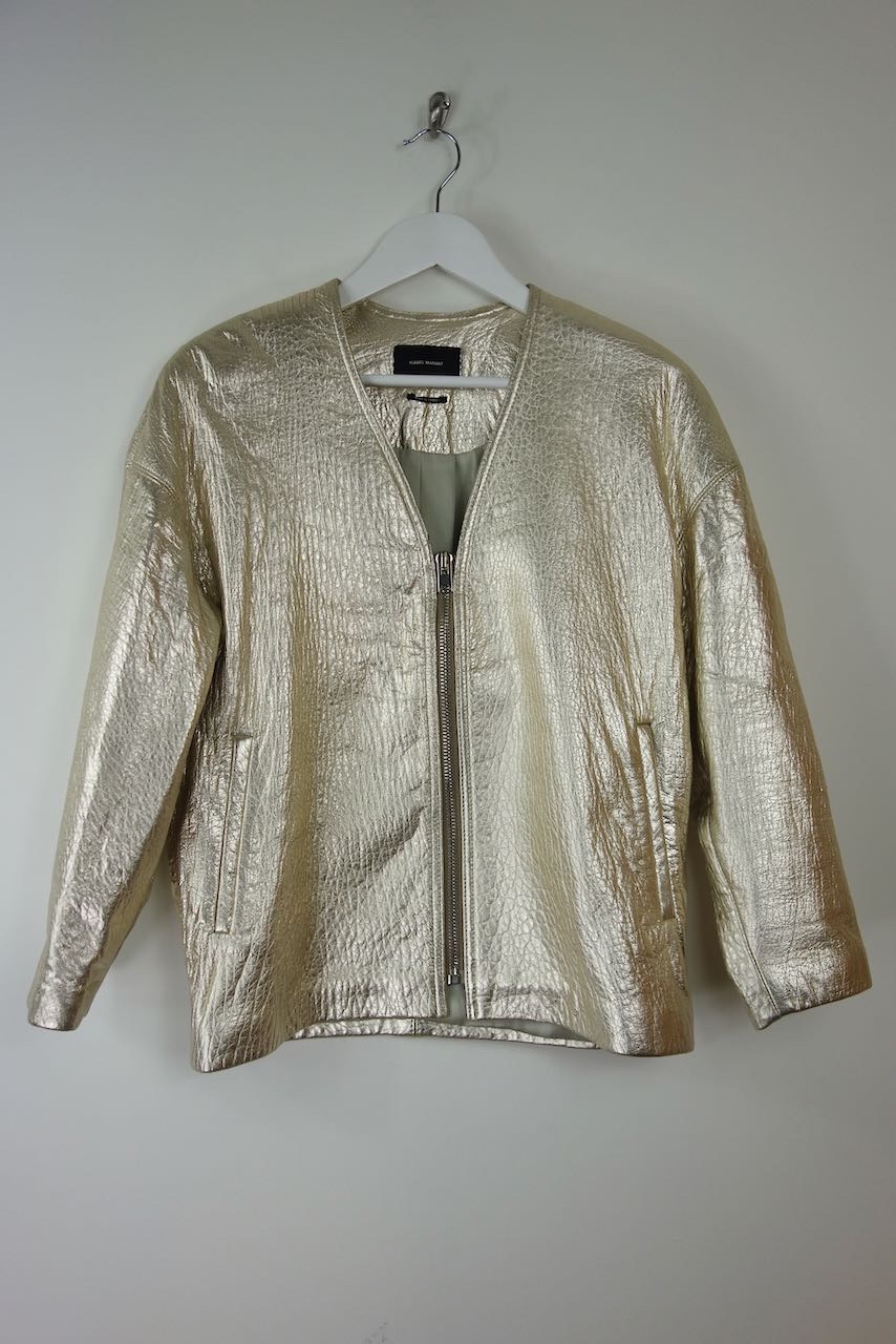 Preowned Isabel Marant Metallic gold leather collarless jacket Size M