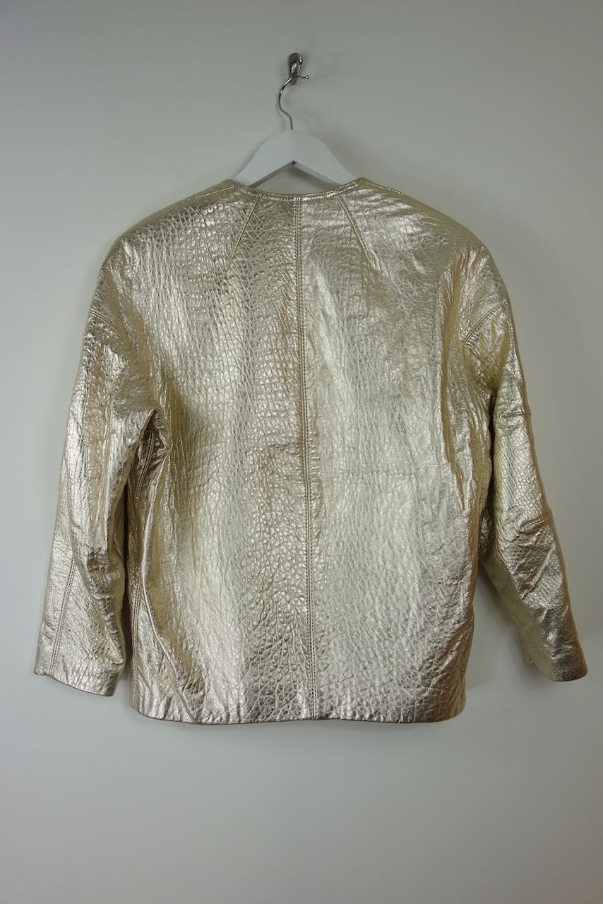 Preowned Isabel Marant Metallic gold leather collarless jacket Size M