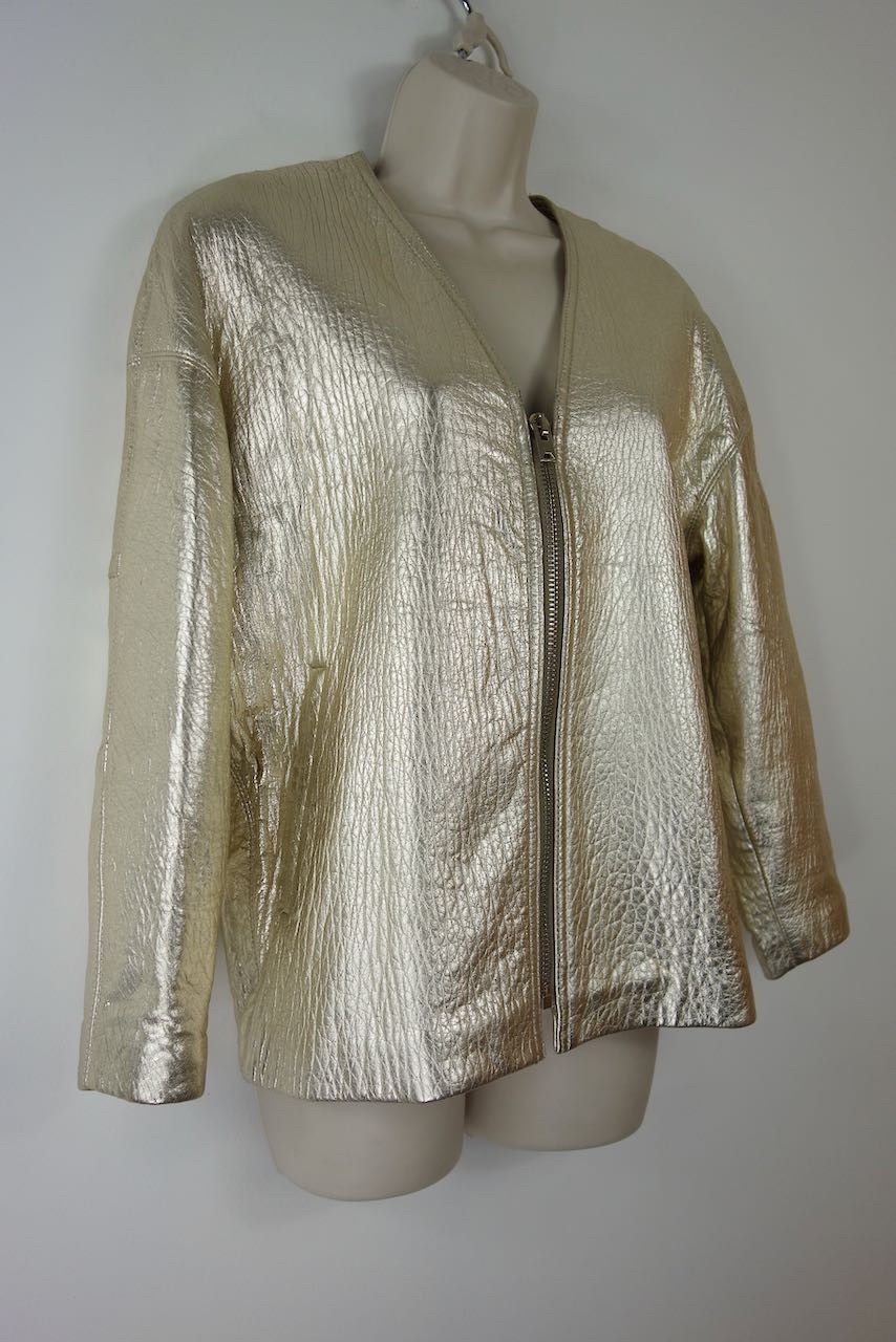 Preowned Isabel Marant Metallic gold leather collarless jacket Size M