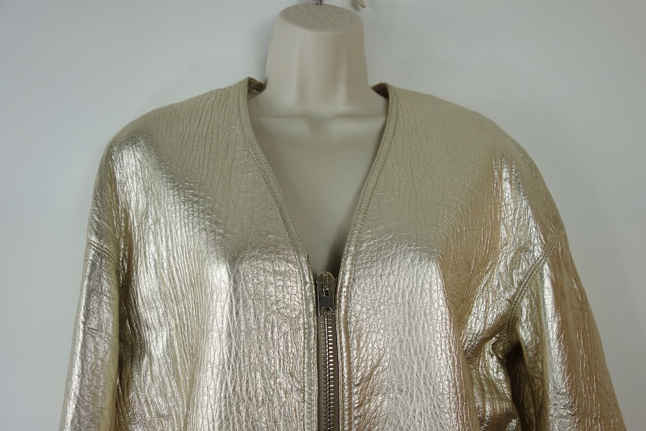 Preowned Isabel Marant Metallic gold leather collarless jacket Size M