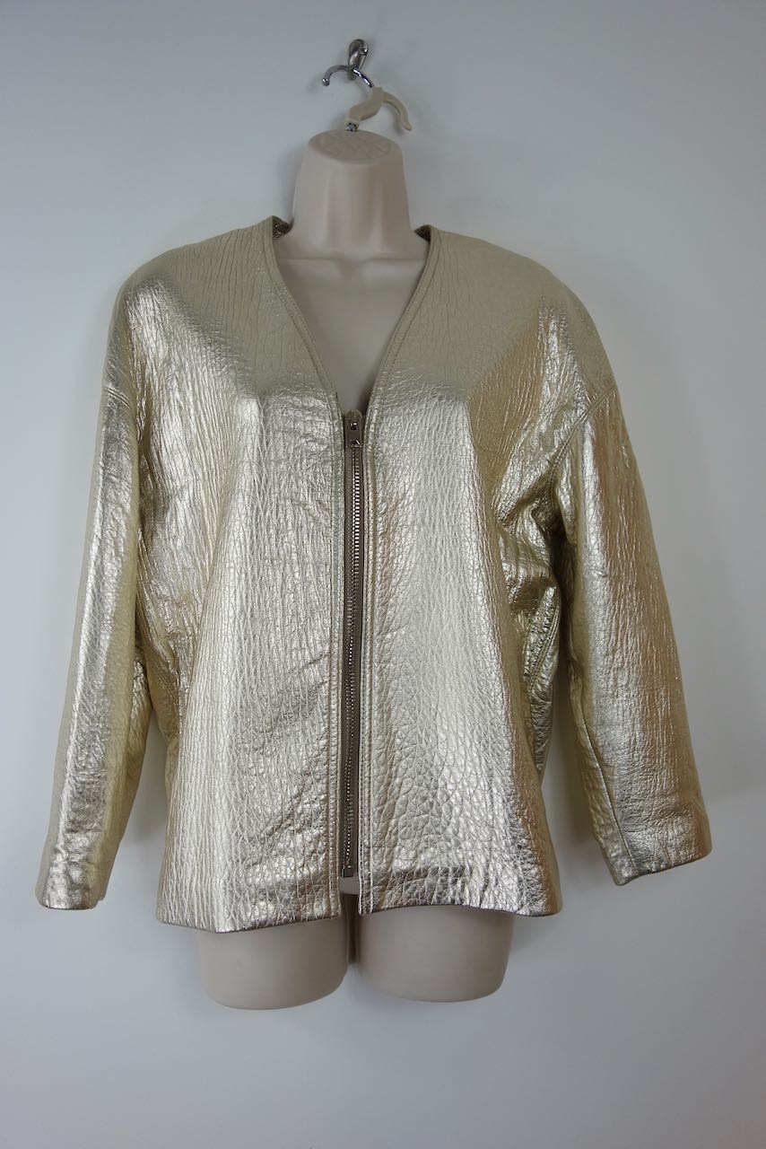 Preowned Isabel Marant Metallic gold leather collarless jacket Size M