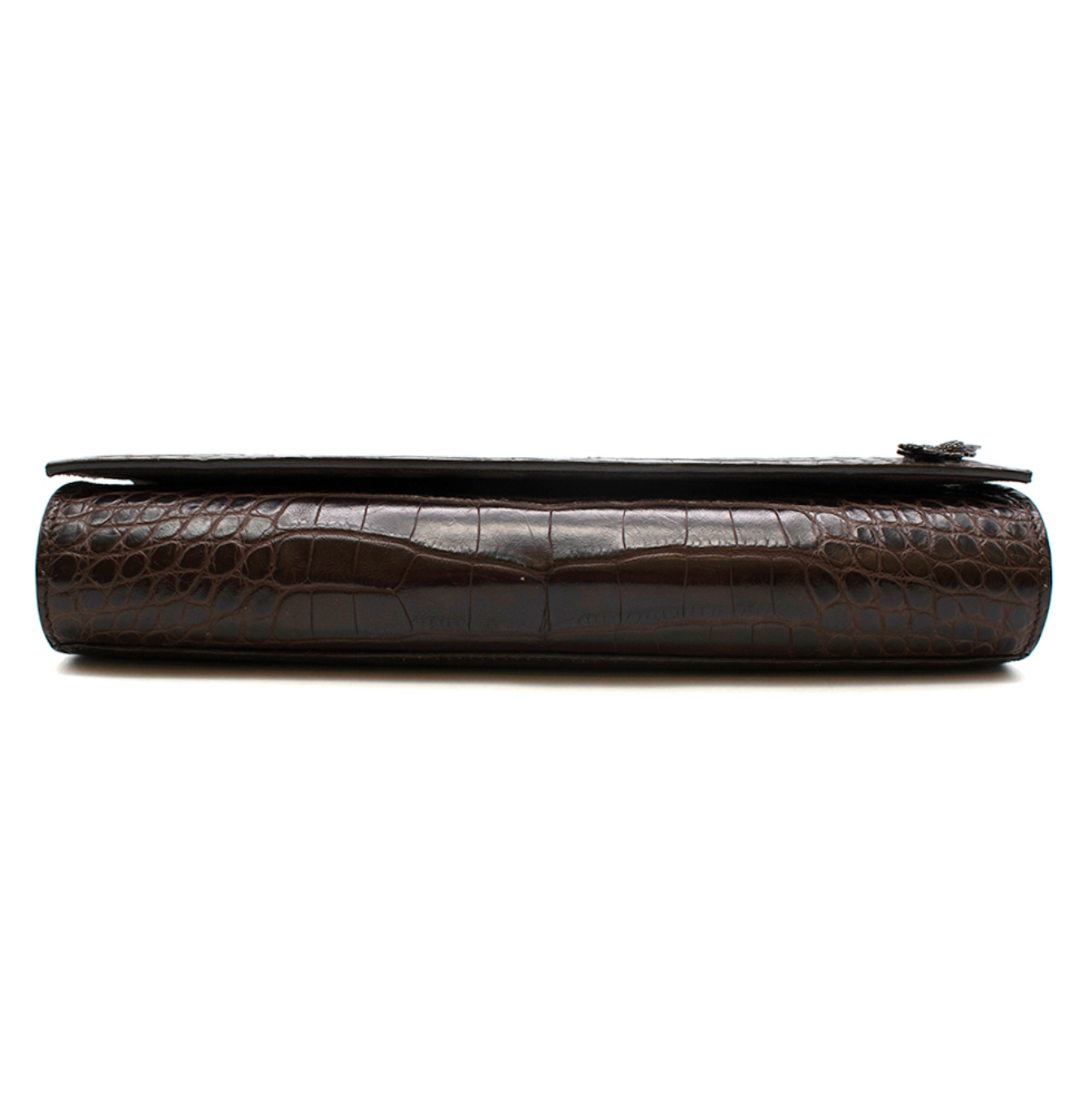 Tess Van Ghert Chocolate Brown Alligator Rocky Clutch