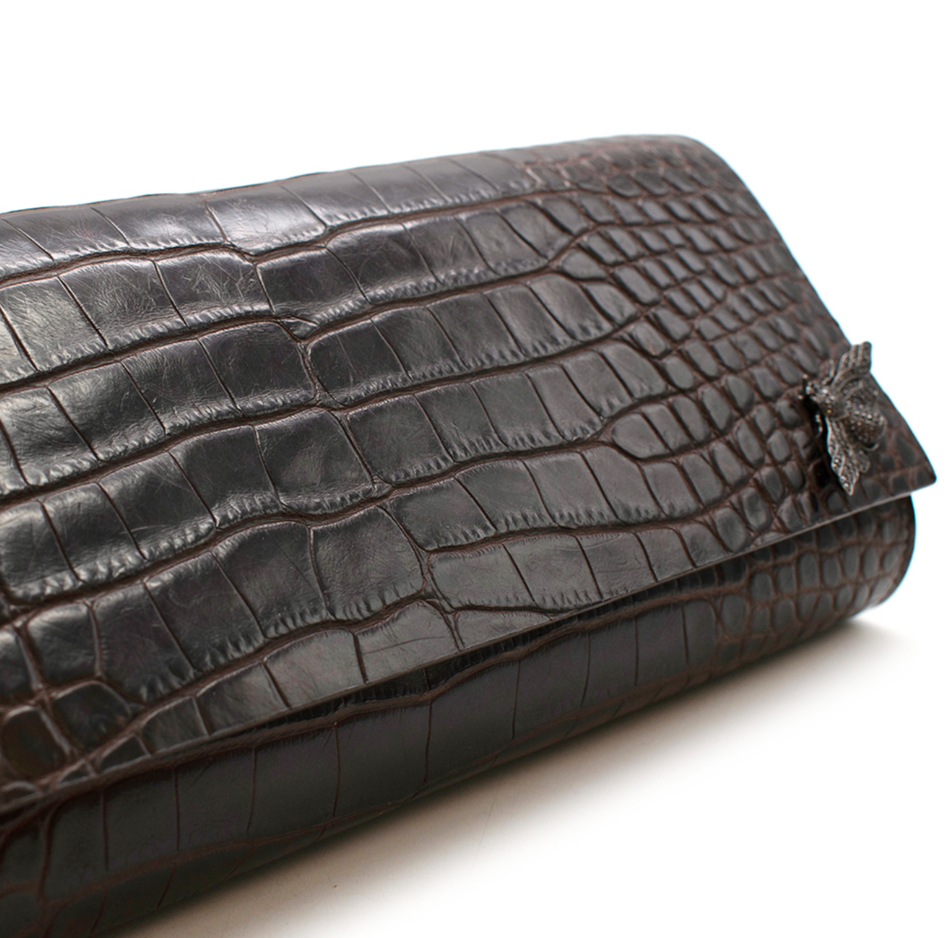 Tess Van Ghert Chocolate Brown Alligator Rocky Clutch