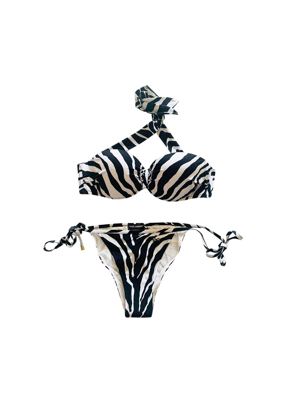 Dolce  Gabbana Zebra Print Halterneck Bikini Size M Multicolour polyamide/elasthan