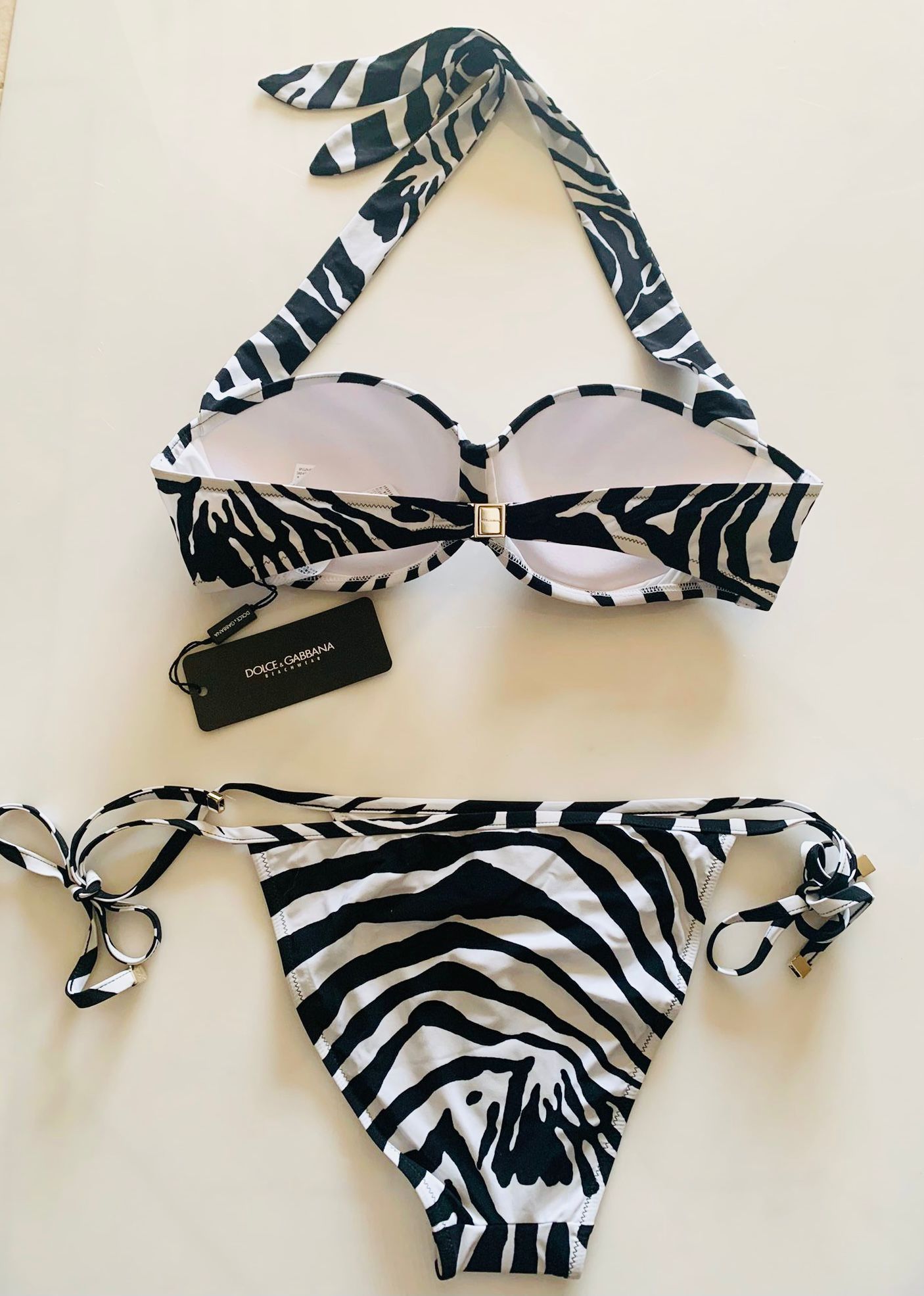 Dolce  Gabbana Zebra Print Halterneck Bikini Size M Multicolour polyamide/elasthan