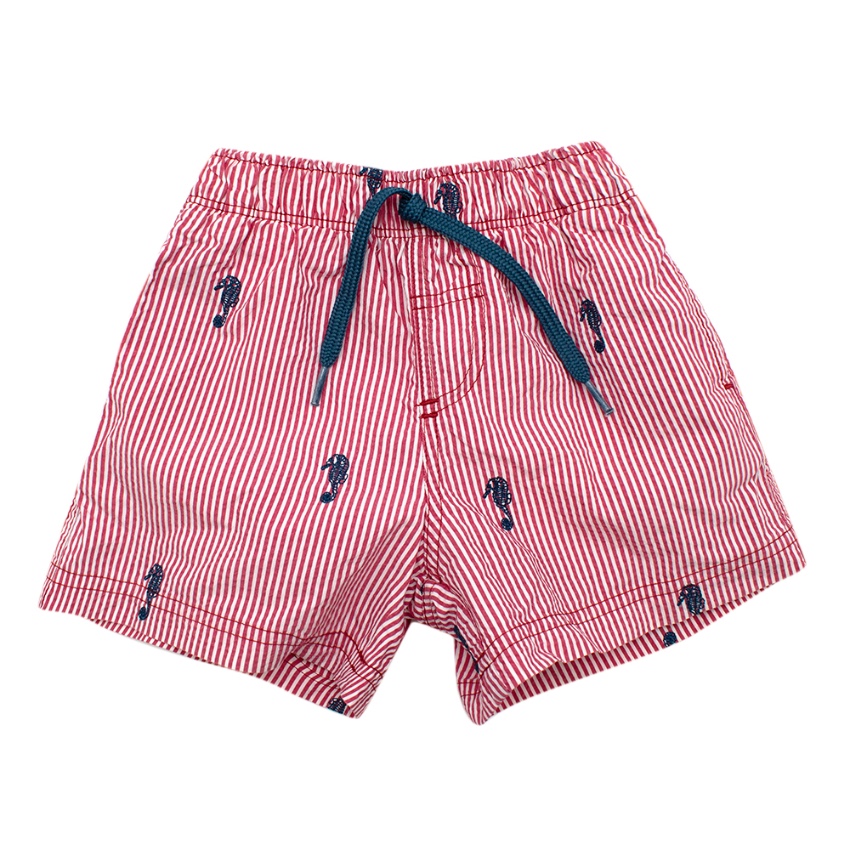 Boys Tartine et Chocolat Red Striped Seersucker Swim Trunks Size 12-18 Months cotton