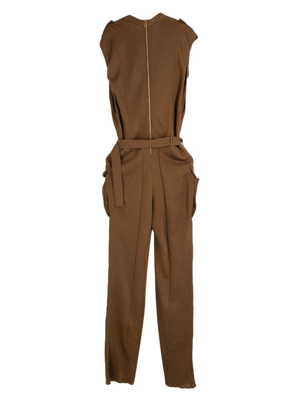 Preowned Balmain Lace-up Safari Jumpsuit Size XS Olive viscose