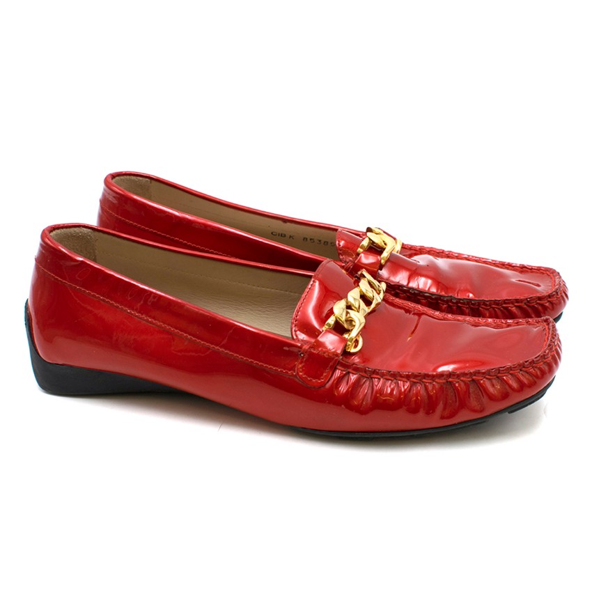 Preowned St John Red Metallic Leather Loafers Size 38